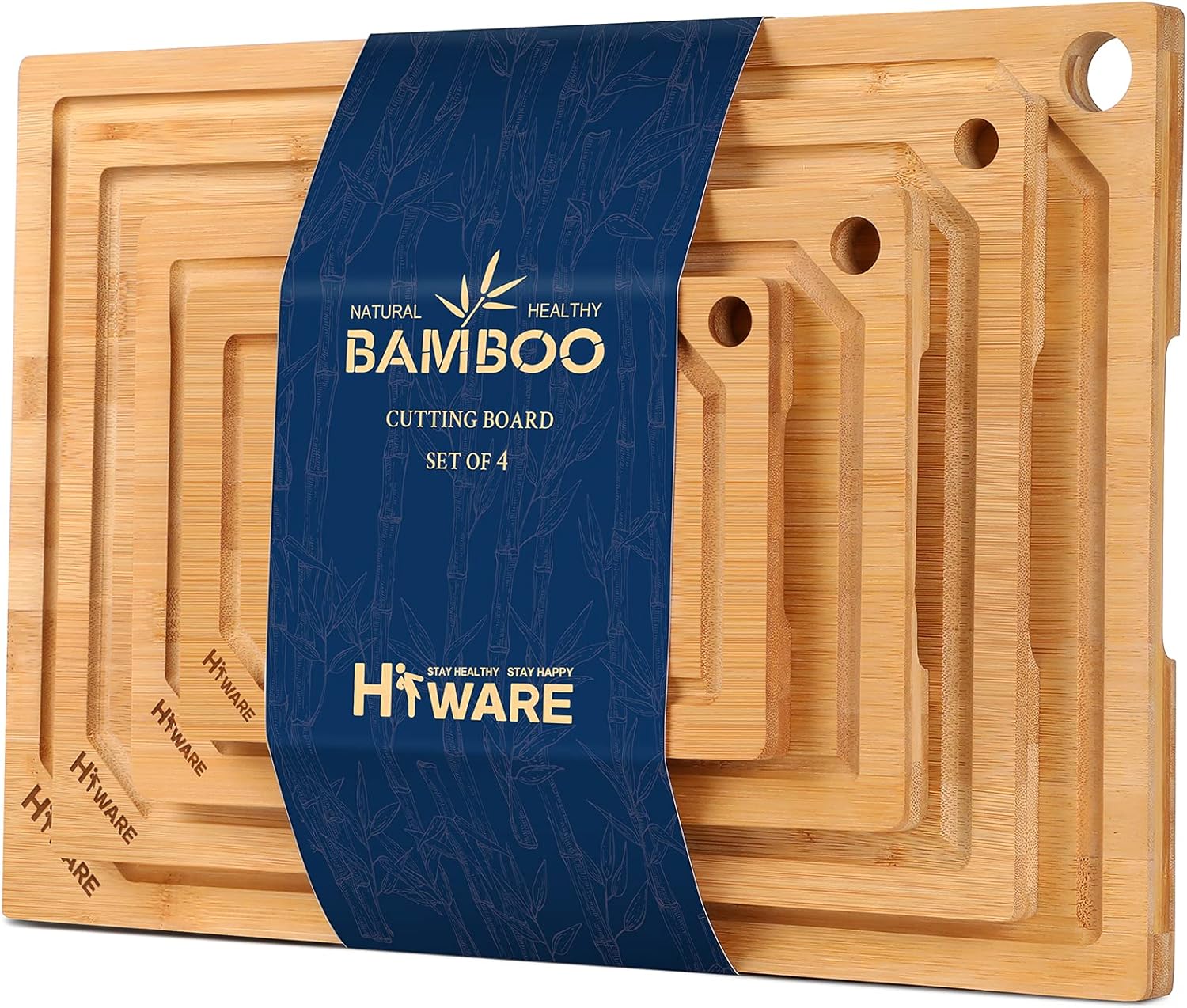 Hiware Bamboo Cutting Board Set 4-Piece