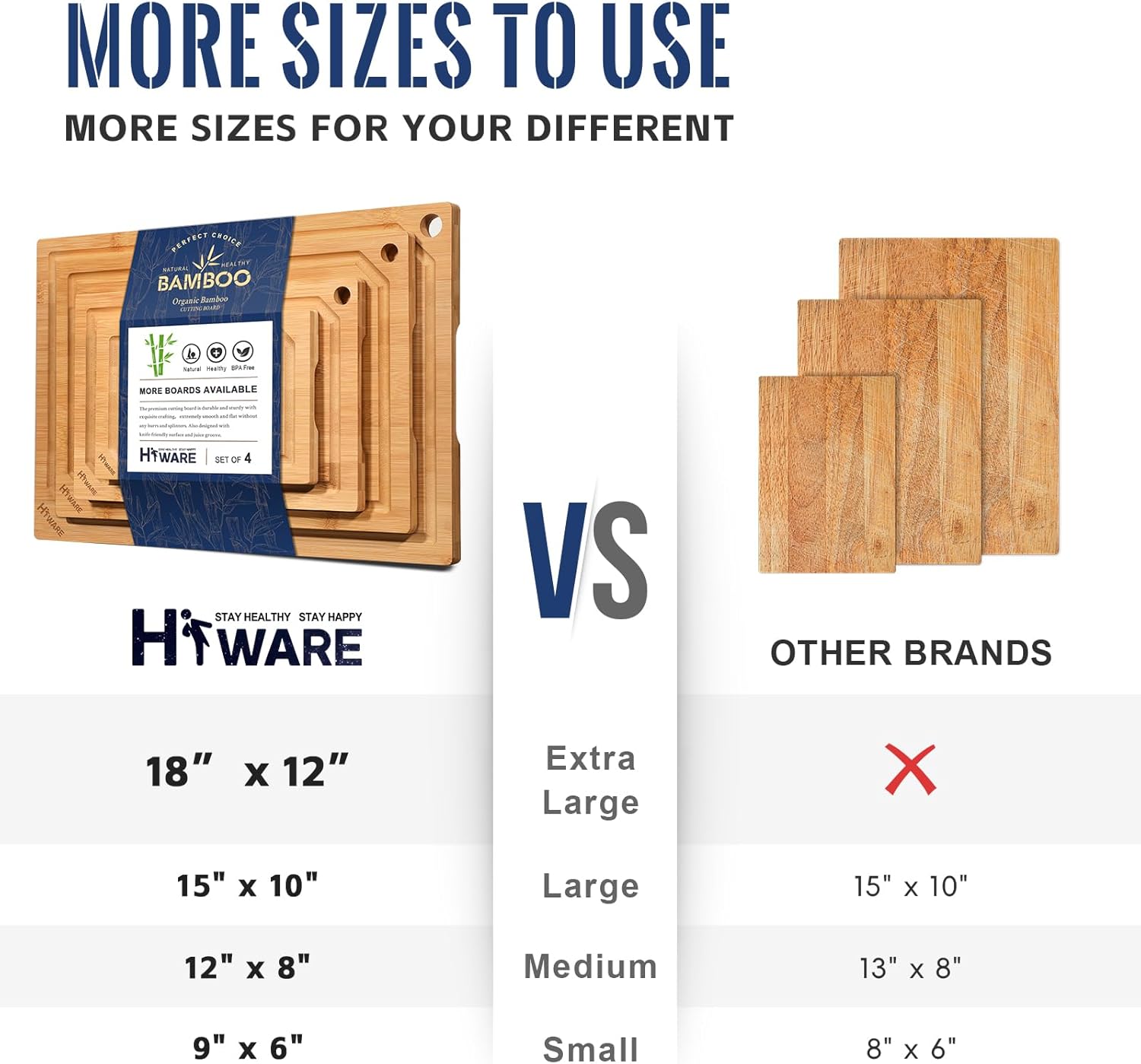 Hiware Bamboo Cutting Board Set 4-Piece view 3