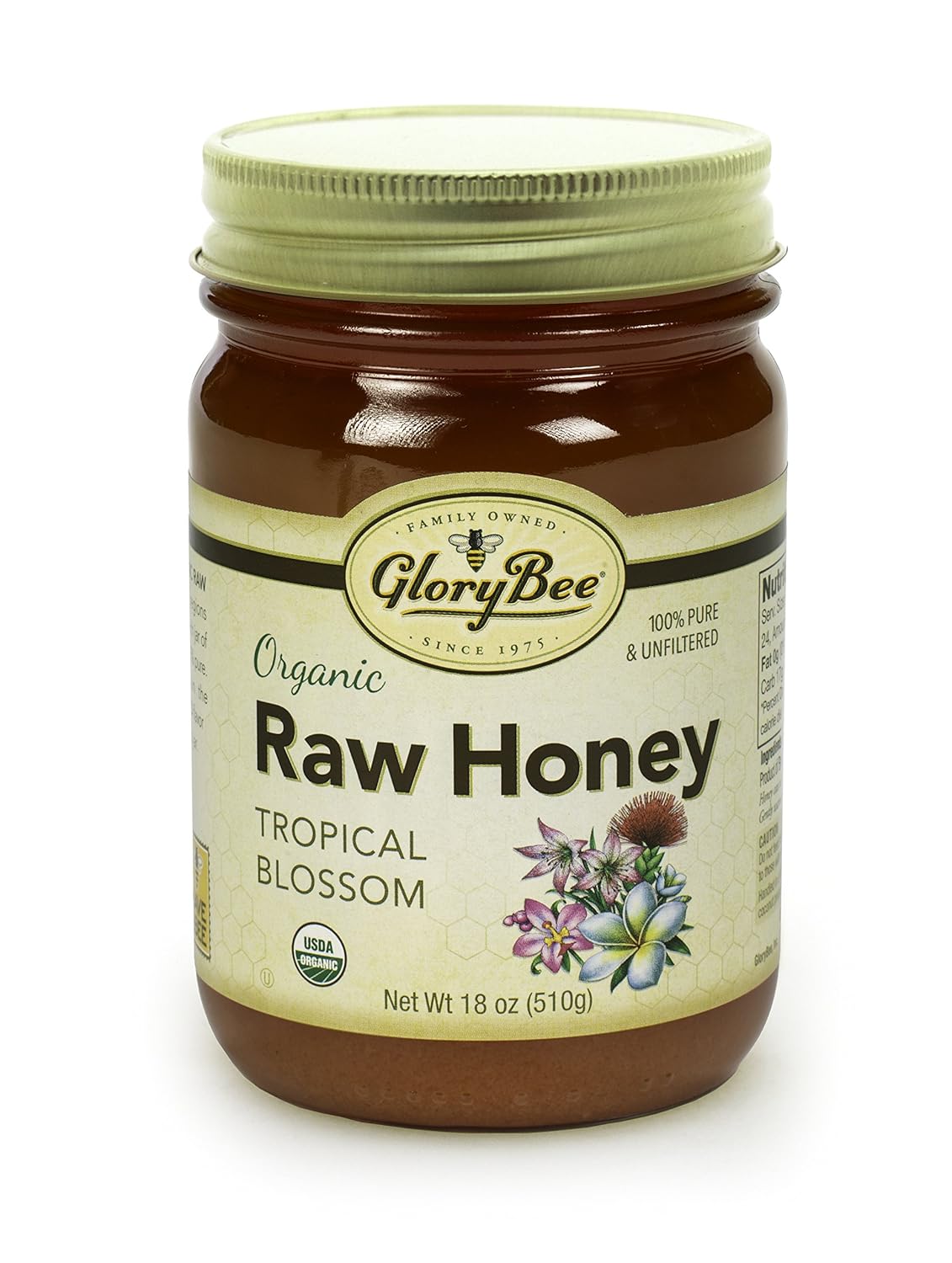 GloryBee Tropical Blossom Raw Organic Honey, 18 Ounce