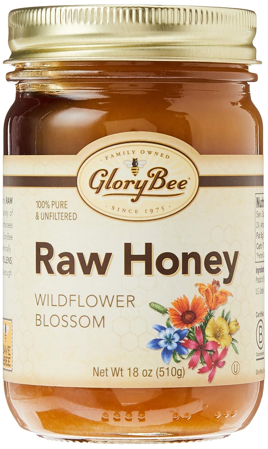 GloryBee Wildflower Blossom Raw Honey, 18 Ounce