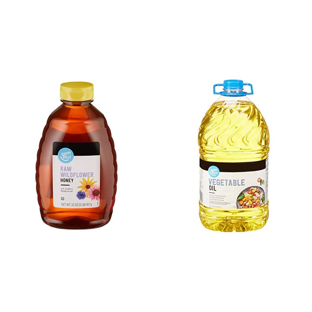 Amazon Brand Happy Belly Raw Wildflower Honey and Vegetable Soybean Oil