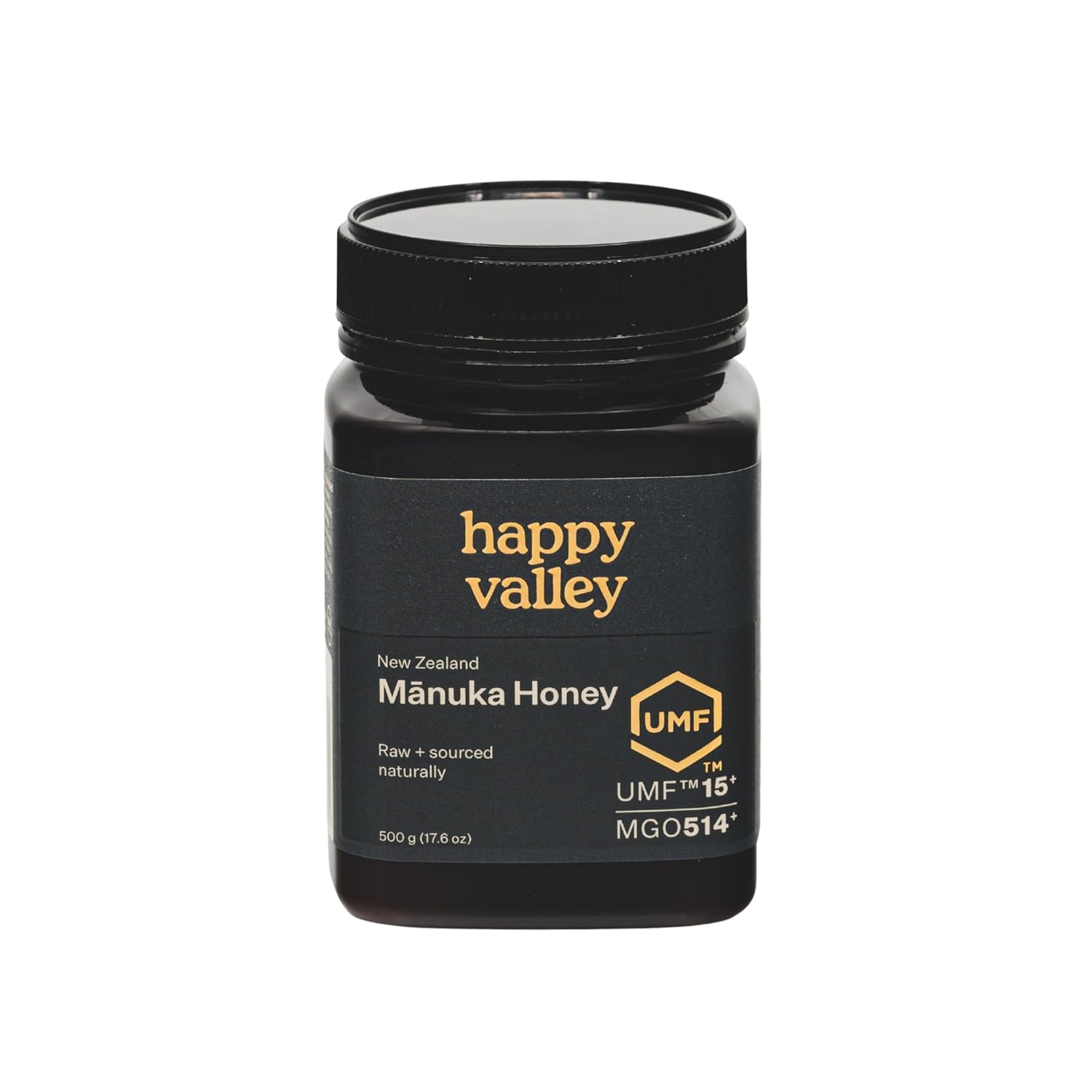Happy Valley UMF 15+ | MGO 514+ Raw Manuka Honey – Certified UMF, Unpasteurized, Monofloral, 500g / 17.6oz Jar | Traceable from Hive-to-Table, Immune Support, Skin & Daily Wellness – Product of New Zealand