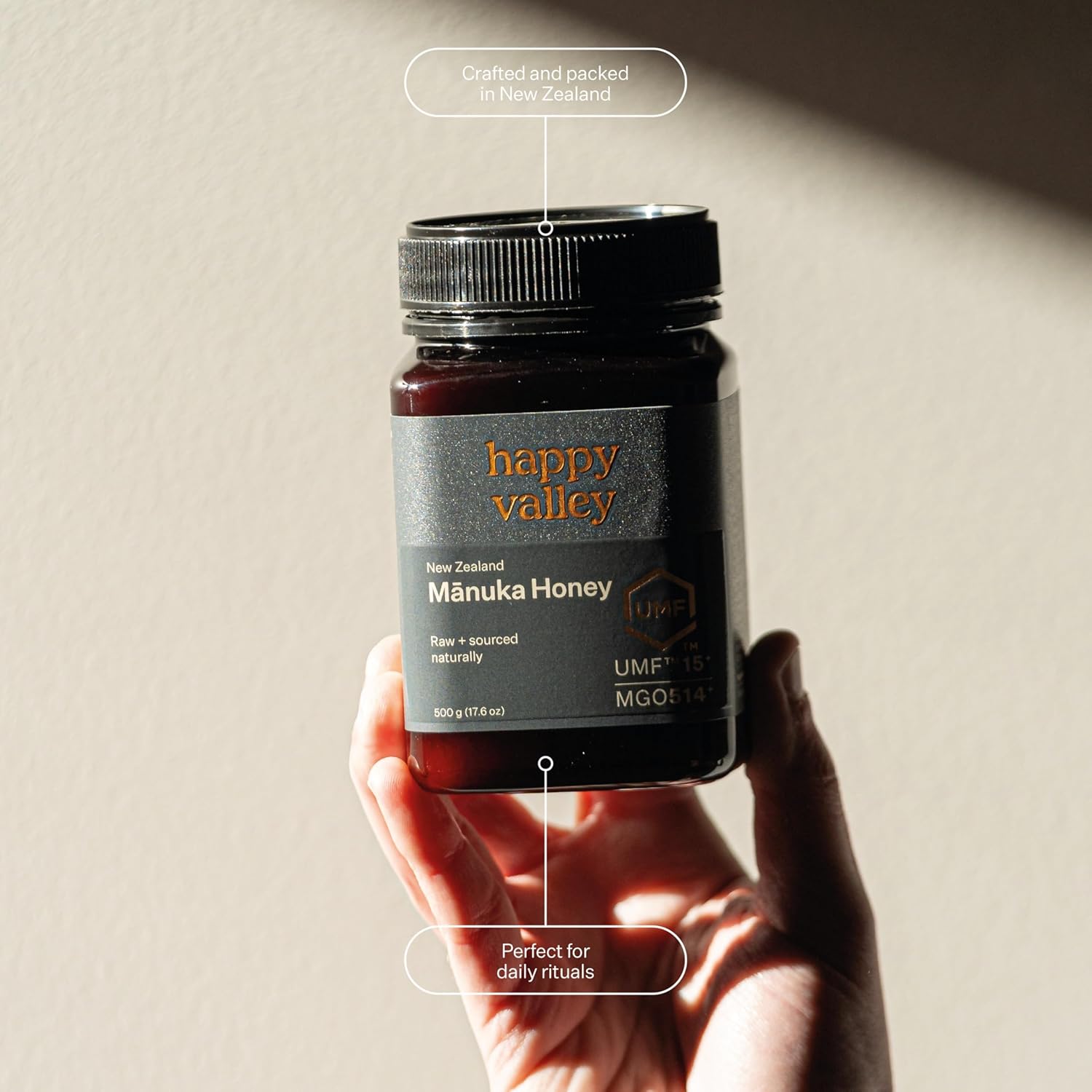 Happy Valley UMF 15+ | MGO 514+ Raw Manuka Honey – Certified UMF, Unpasteurized, Monofloral, 500g / 17.6oz Jar | Traceable from Hive-to-Table, Immune Support, Skin & Daily Wellness – Product of New Zealand view 3