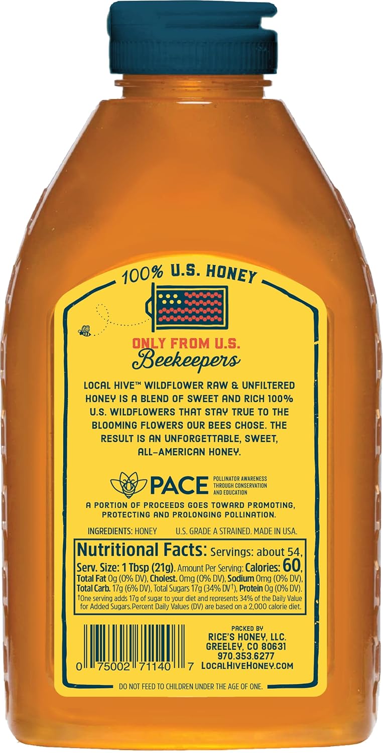 Local Hive, Authentic Wildflower, Raw Honey, Pure and Unfiltered, United States Beekeepers, 40oz view 2