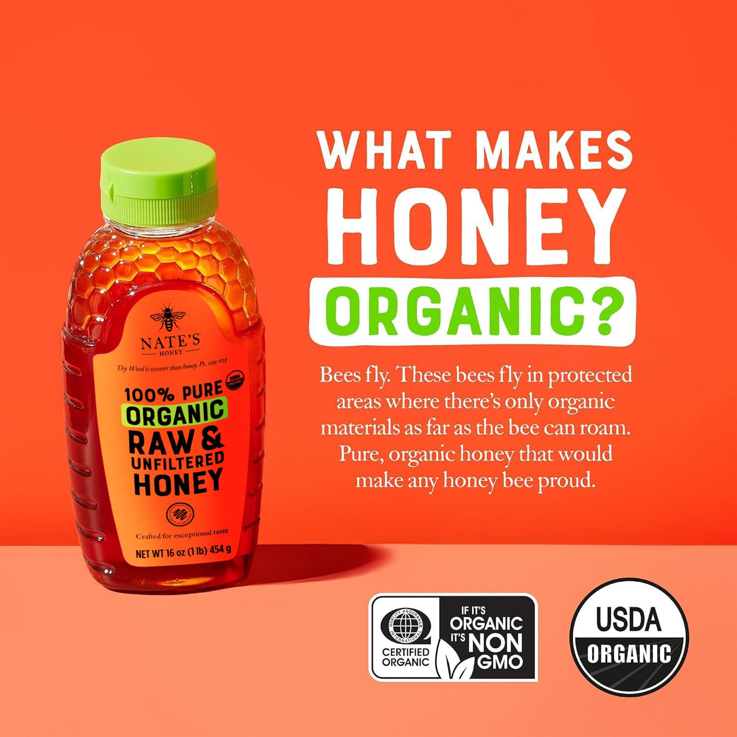 Nate's Organic 100% Pure, Raw & Unfiltered Honey - USDA Certified Organic - 32oz. Squeeze Bottle view 4