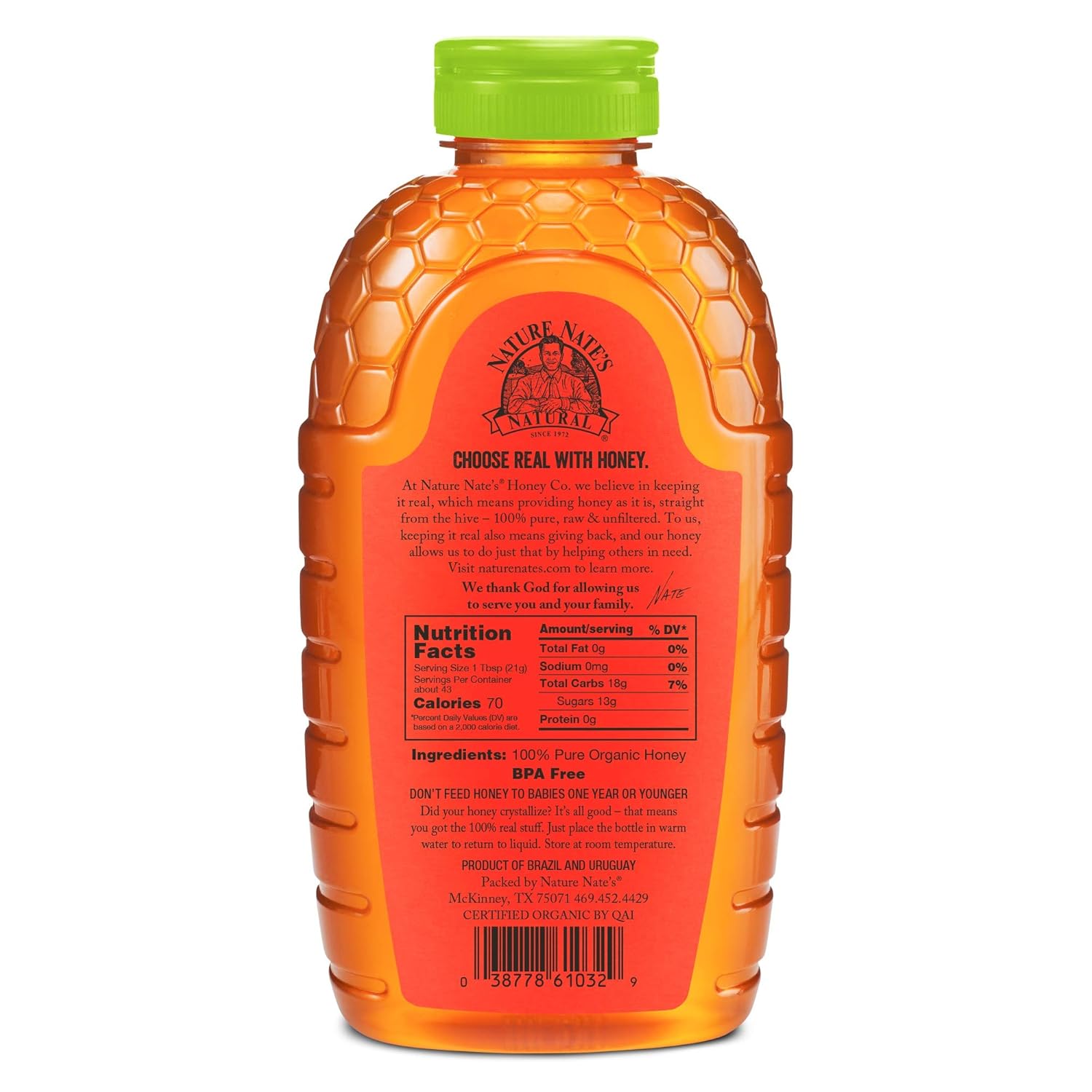 Nature Nate’s 100% Pure Raw & Unfiltered Organic Honey; 32-oz Squeeze Bottle - 12 Pack; Made by Brazilian Bees; Enjoy Honey’s Balanced Flavor and Wholesome Benefits view 3