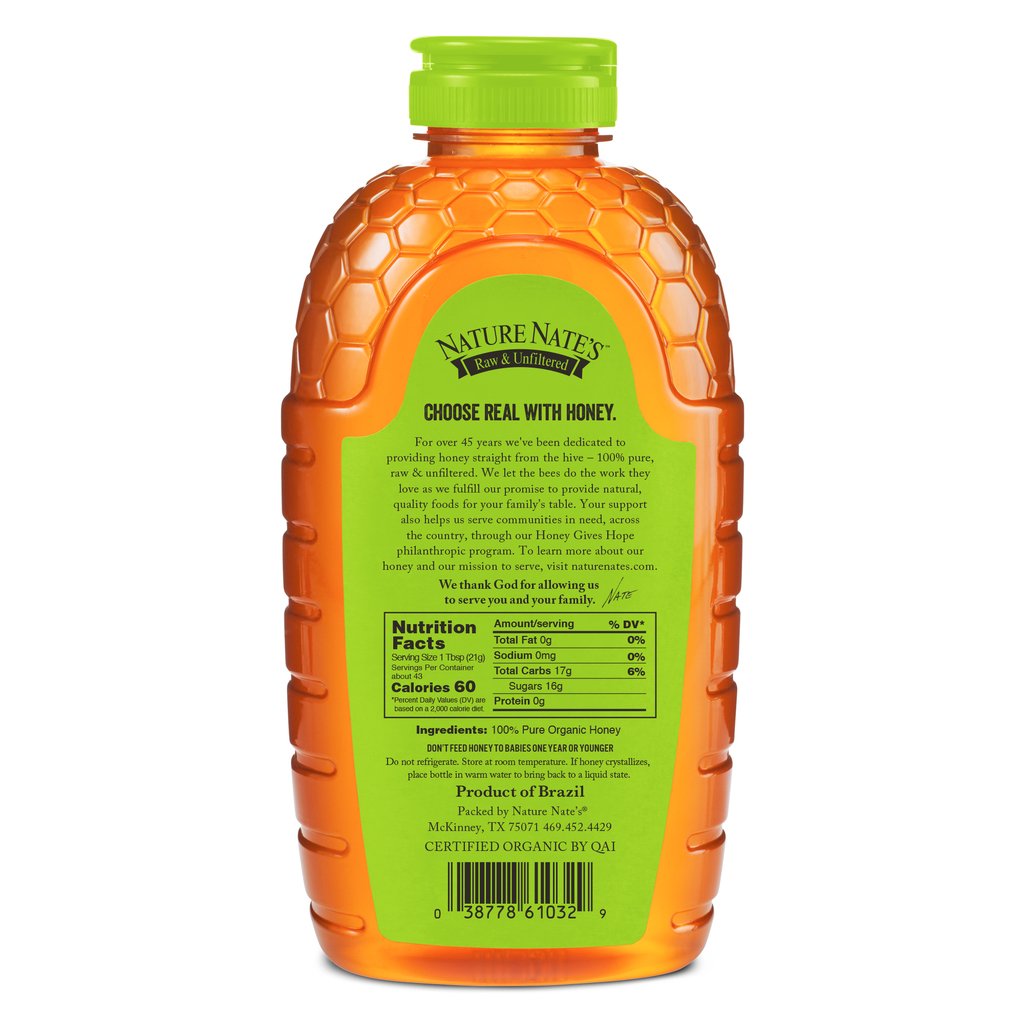 Nature Nate’s 100% Pure Raw & Unfiltered Organic Honey; 32-oz Squeeze Bottle - 12 Pack; Made by Brazilian Bees; Enjoy Honey’s Balanced Flavor and Wholesome Benefits view 4