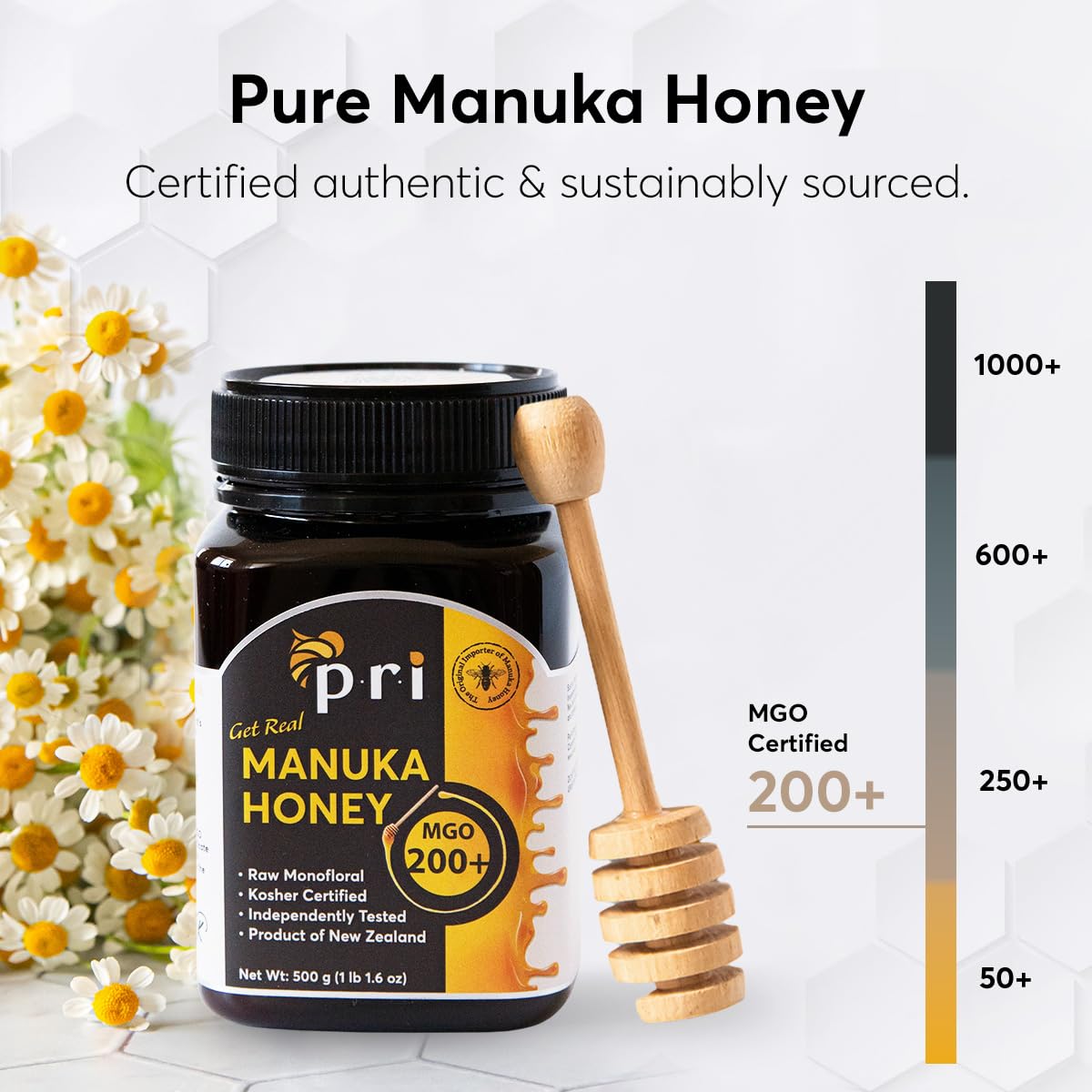 P.R.I Manuka Honey, Certified MGO 200+, Raw New Zealand Manuka Honey, 500g Jar view 2