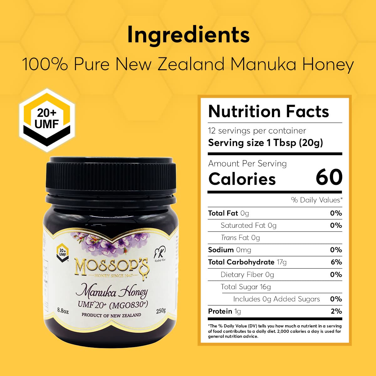 P.R.I Mossop's Manuka Honey UMF 20+/MGO 830+, New Zealand Raw Monofloral Manuka Honey view 2