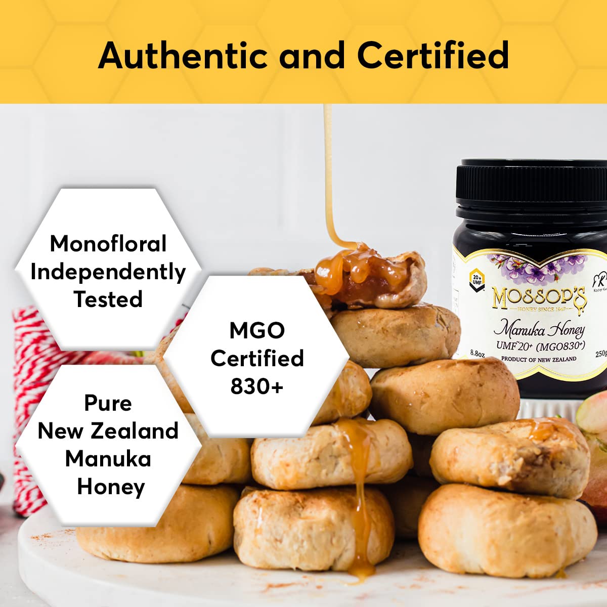 P.R.I Mossop's Manuka Honey UMF 20+/MGO 830+, New Zealand Raw Monofloral Manuka Honey view 3