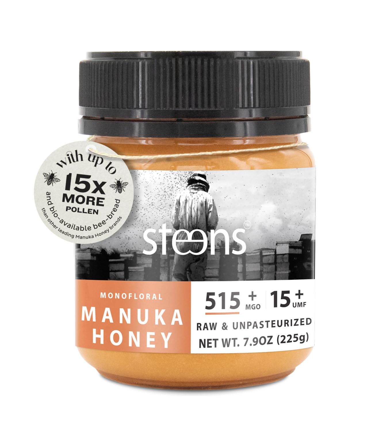 Steens Manuka Honey - MGO 515+ - Pure & Raw 100% Certified UMF 15+ Manuka Honey - Bottled and Sealed in New Zealand - 7.9 oz Jar