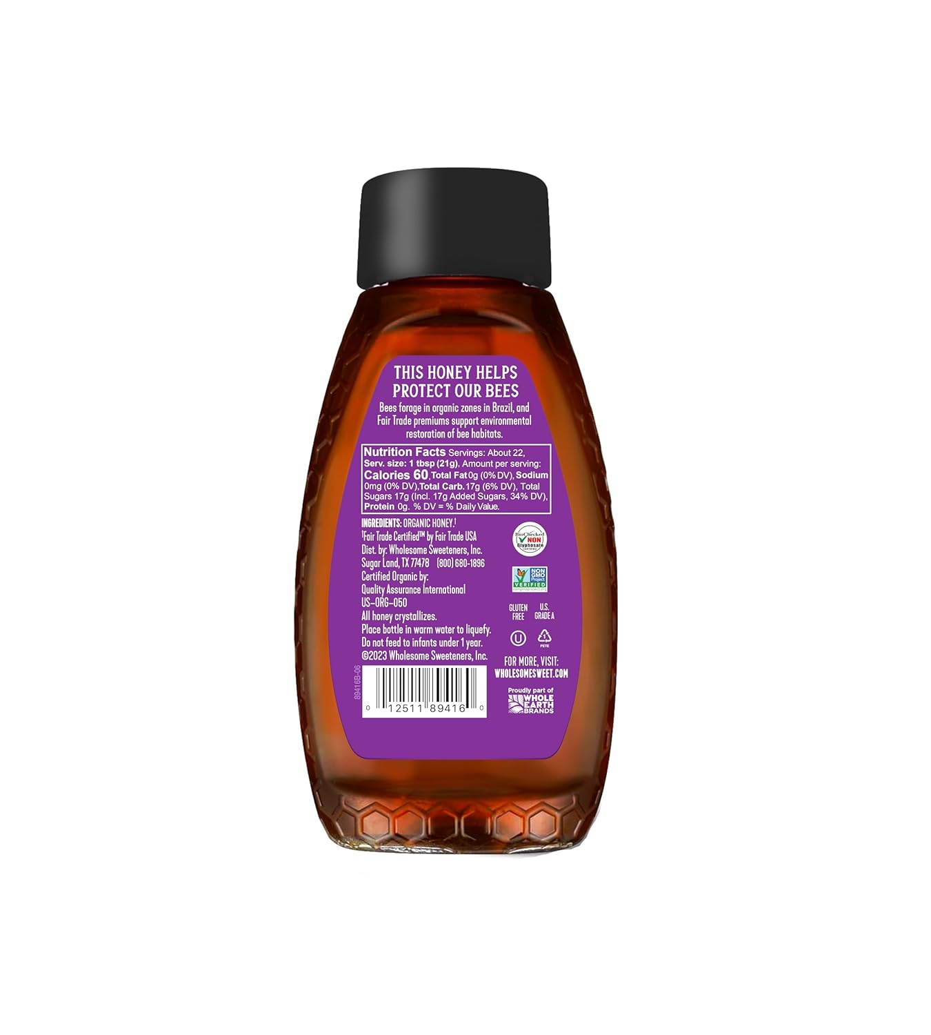 Wholesome Sweeteners 16-Ounce Organic Raw Unfiltered Honey Bottle, 100% Pure, Fair Trade Certified, Non GMO Project Verified, & Gluten Free, 1 Pack view 2