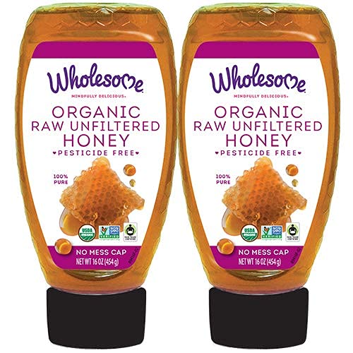 Wholesome Organic Raw Unfiltered Honey, Pesticide Free, Fair Trade, Non GMO & Non Glyphosate, 16 Ounce Squeeze Bottle ,