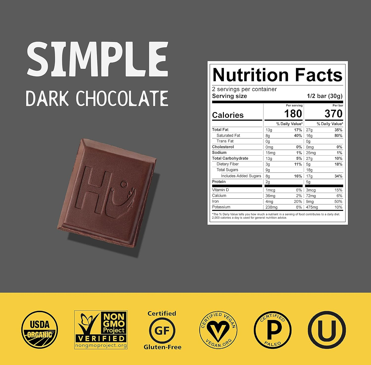 Hu Simple Dark Chocolate 70% Cacao view 2