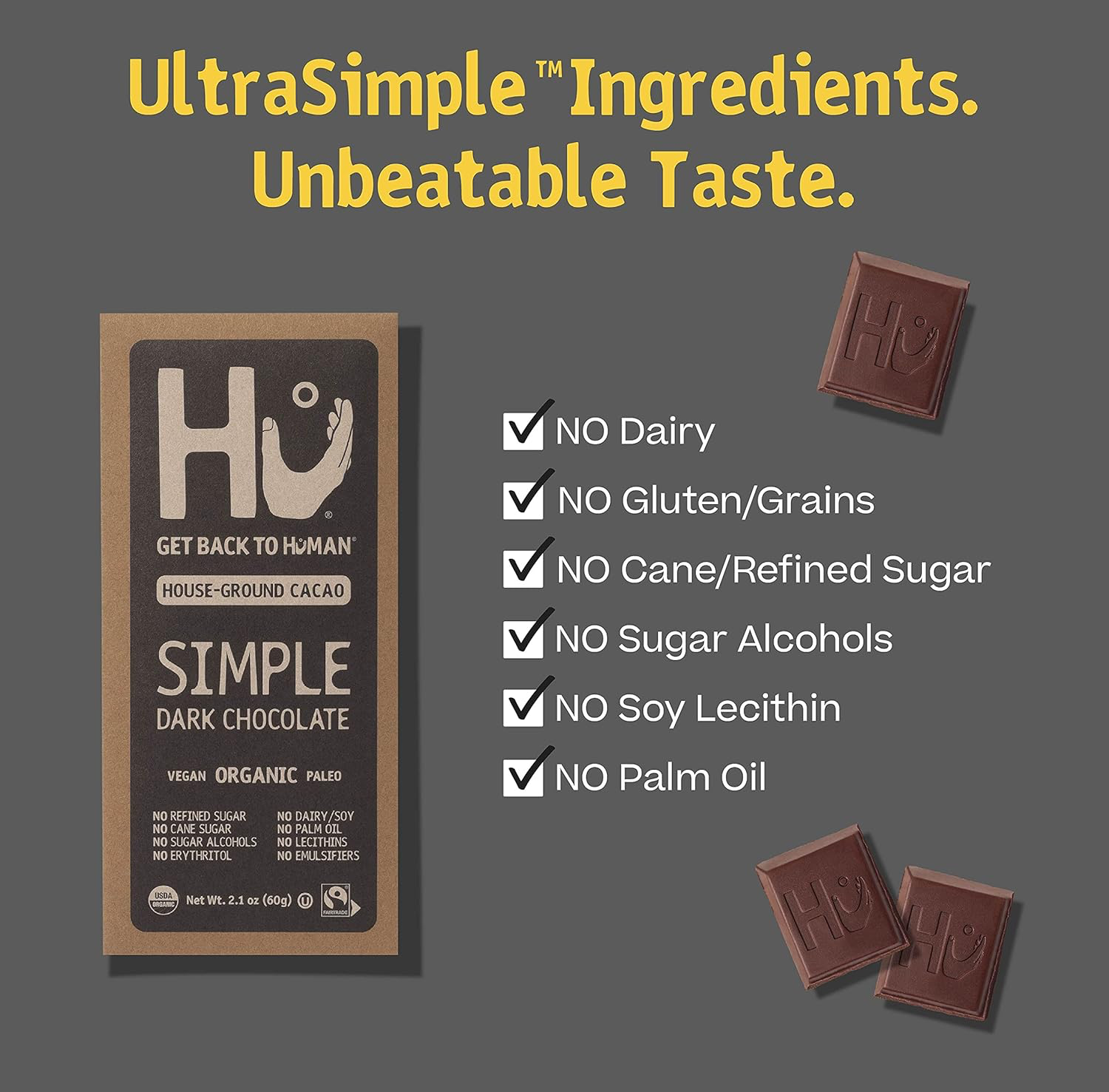 Hu Simple Dark Chocolate 70% Cacao view 3