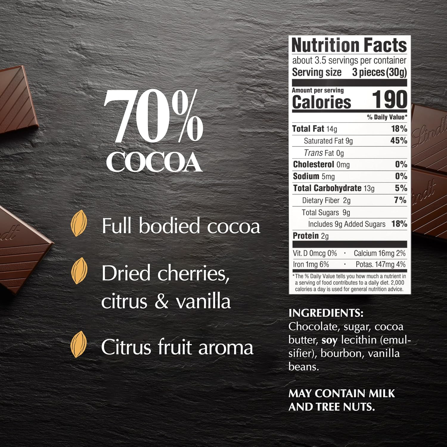 Lindt Excellence 70% Cocoa Dark Chocolate view 2
