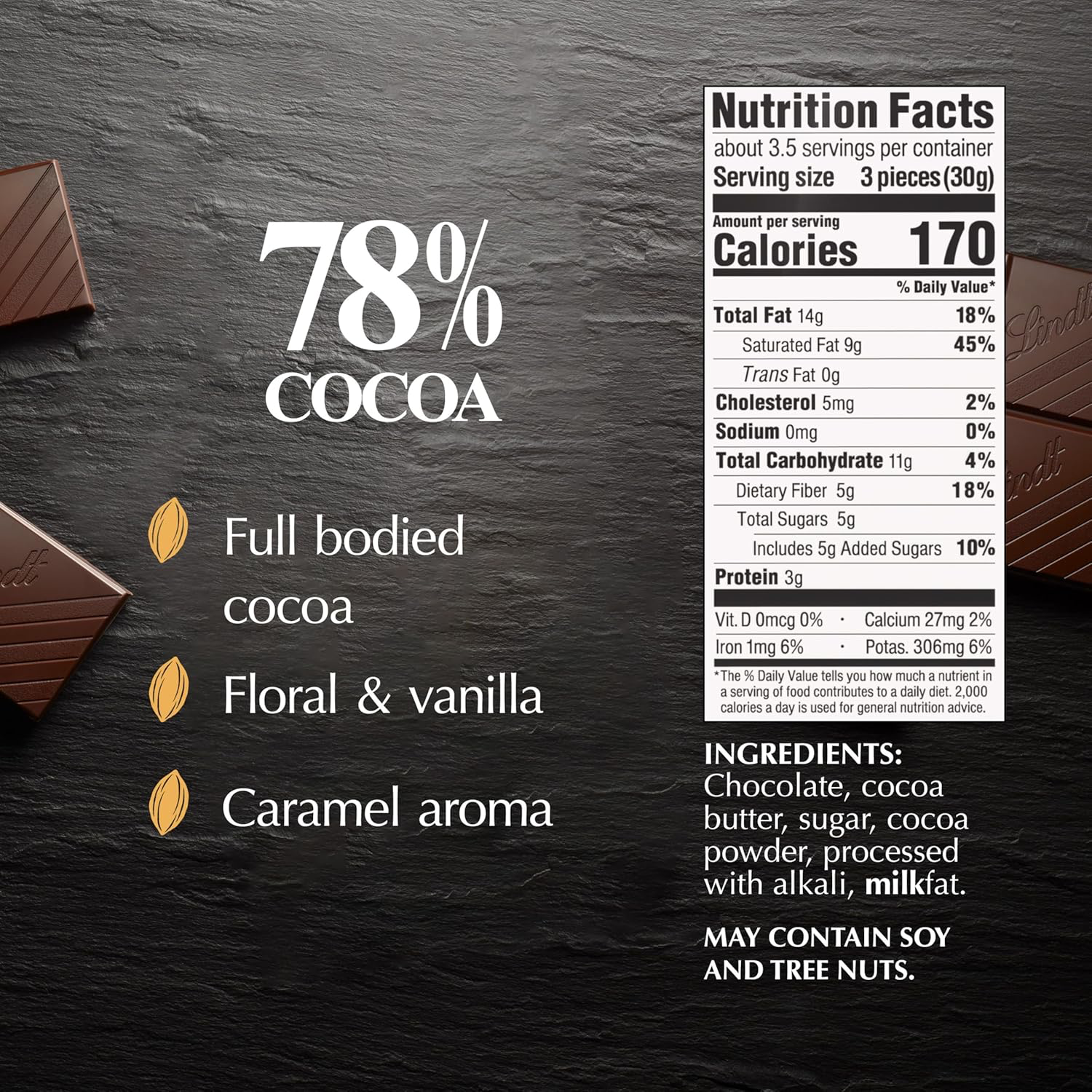 Lindt Excellence 78% Cocoa Dark Chocolate view 2