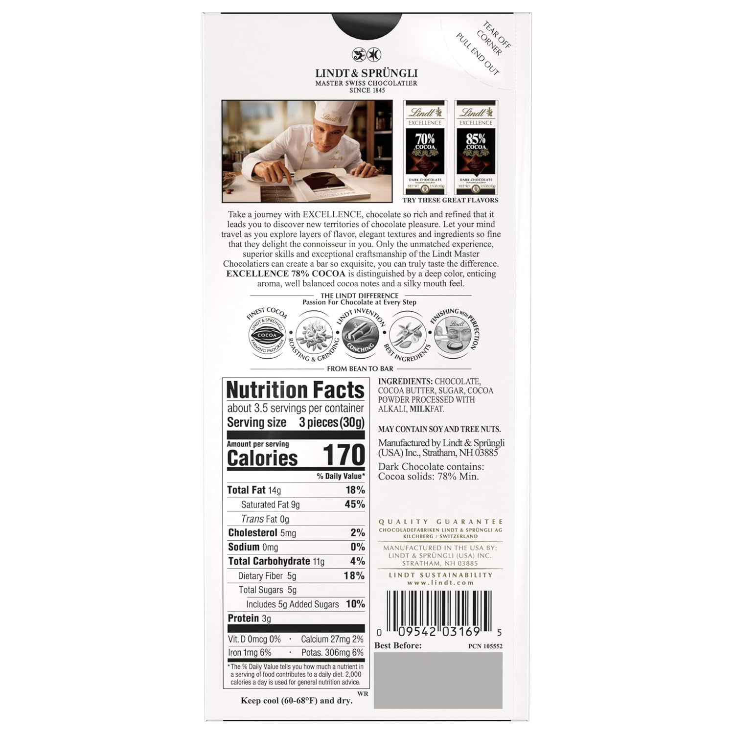 Lindt Excellence 78% Cocoa Dark Chocolate view 3