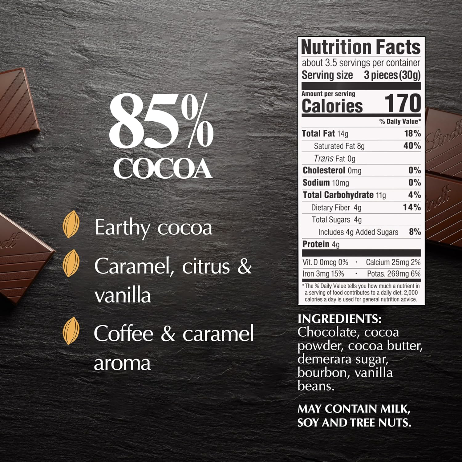 Lindt Excellence 85% Cocoa Dark Chocolate Bulk view 2