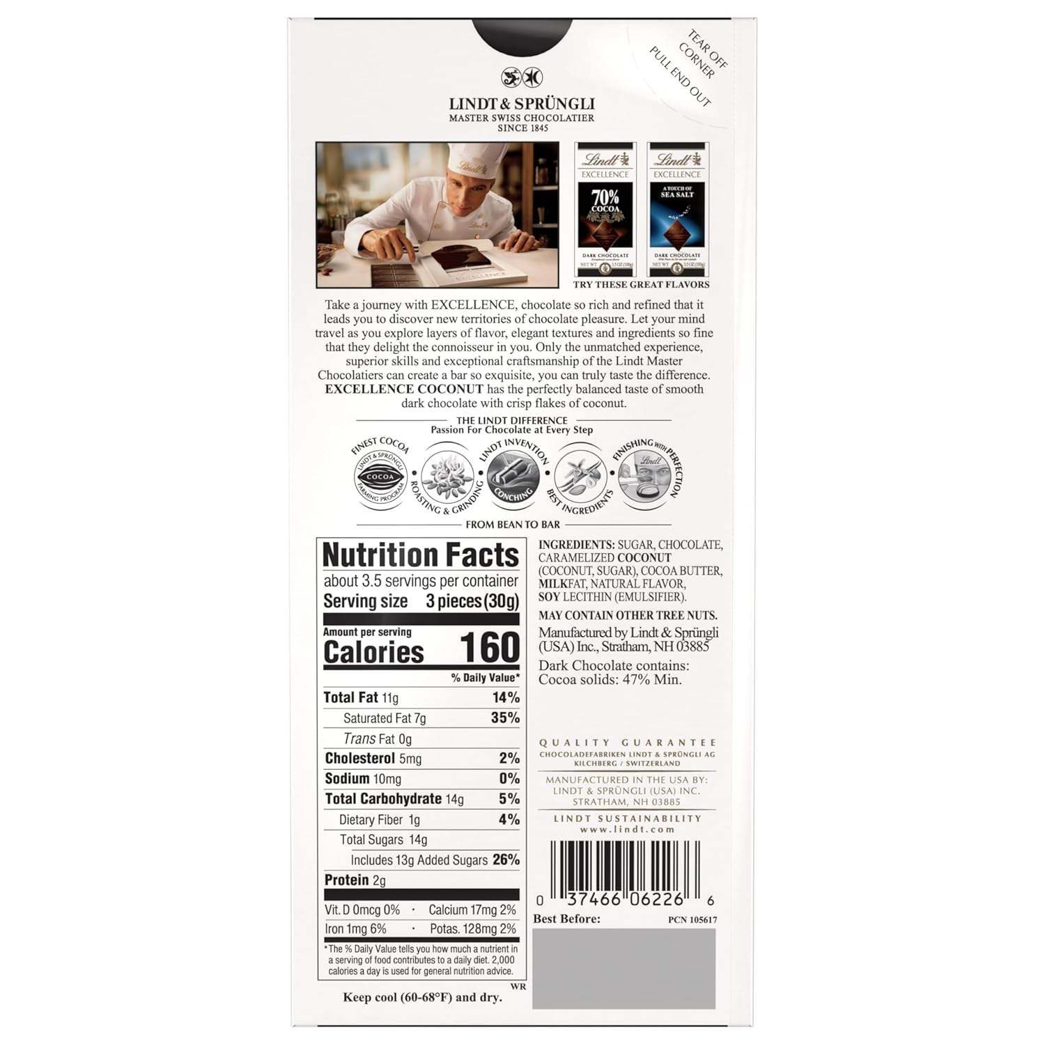 Lindt Excellence Coconut Dark Chocolate view 3