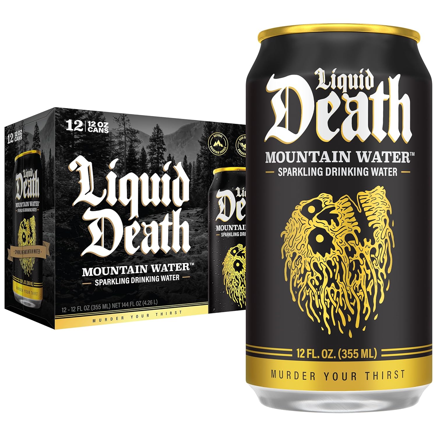 Liquid Death Sparkling Mountain Water, 12 fl oz (Pack of 12)