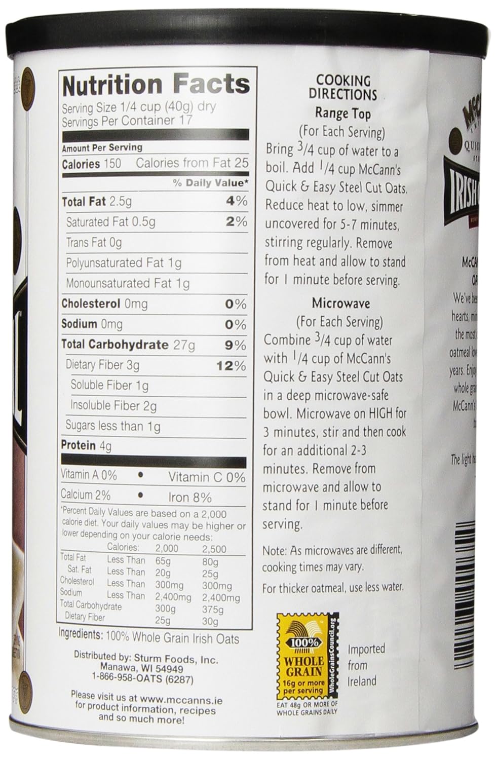 McCann's Steel Cut Irish Oatmeal, Quick & Easy, 24 oz (Pack of 6) view 2