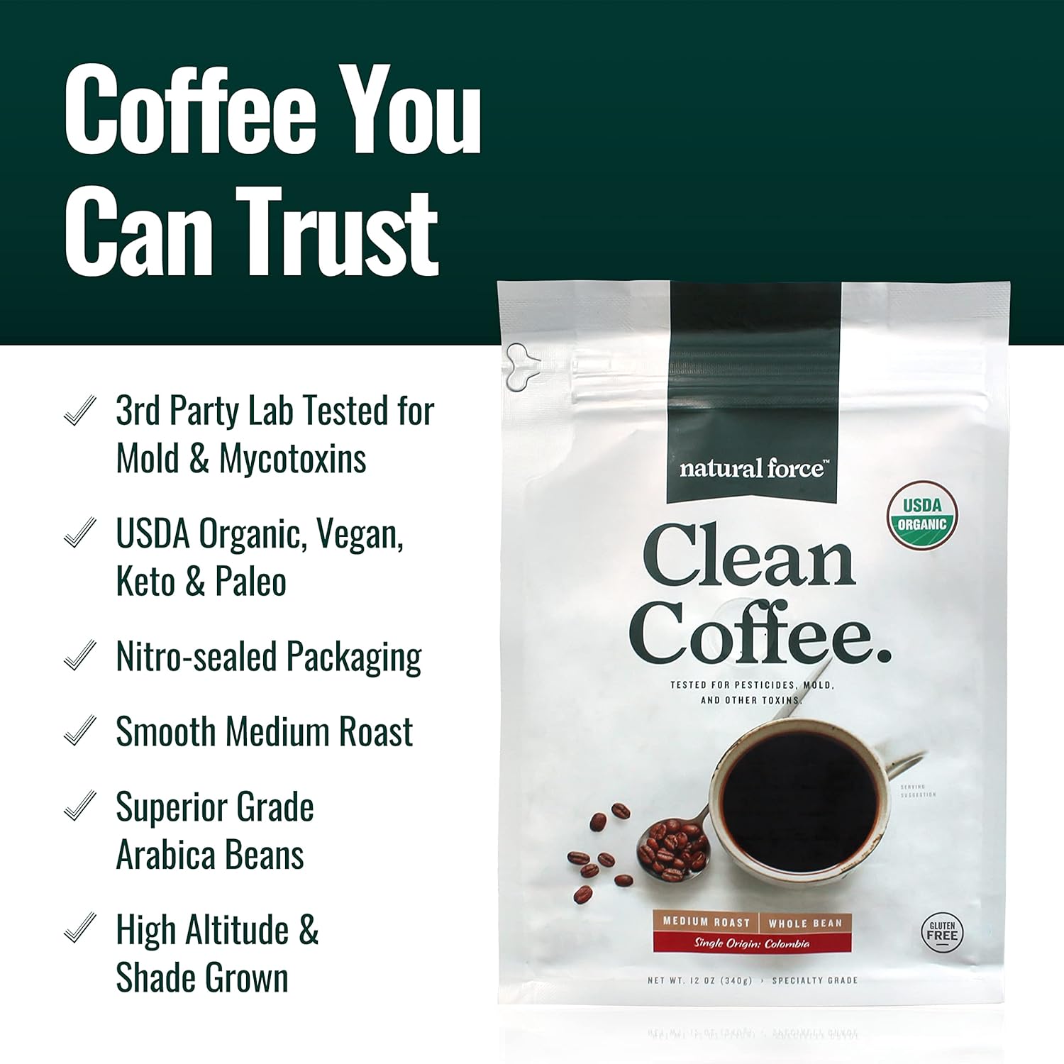 Natural Force - Organic Clean Coffee Classic, Mold & Mycotoxin Free, Lab Test... view 3