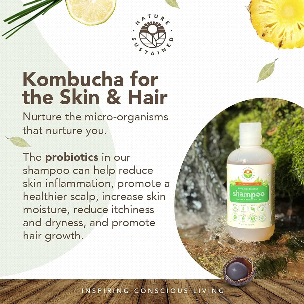 Nature Sustained Natural Shampoo - Organic, Raw & Wildcrafted with Probiotics, Hypoallergenic Natural & Sulfate Free Shampoo for Sensitive Scalp, Dry Hair, Dandruff, Eczema & Psoriasis, 9oz, Original view 3