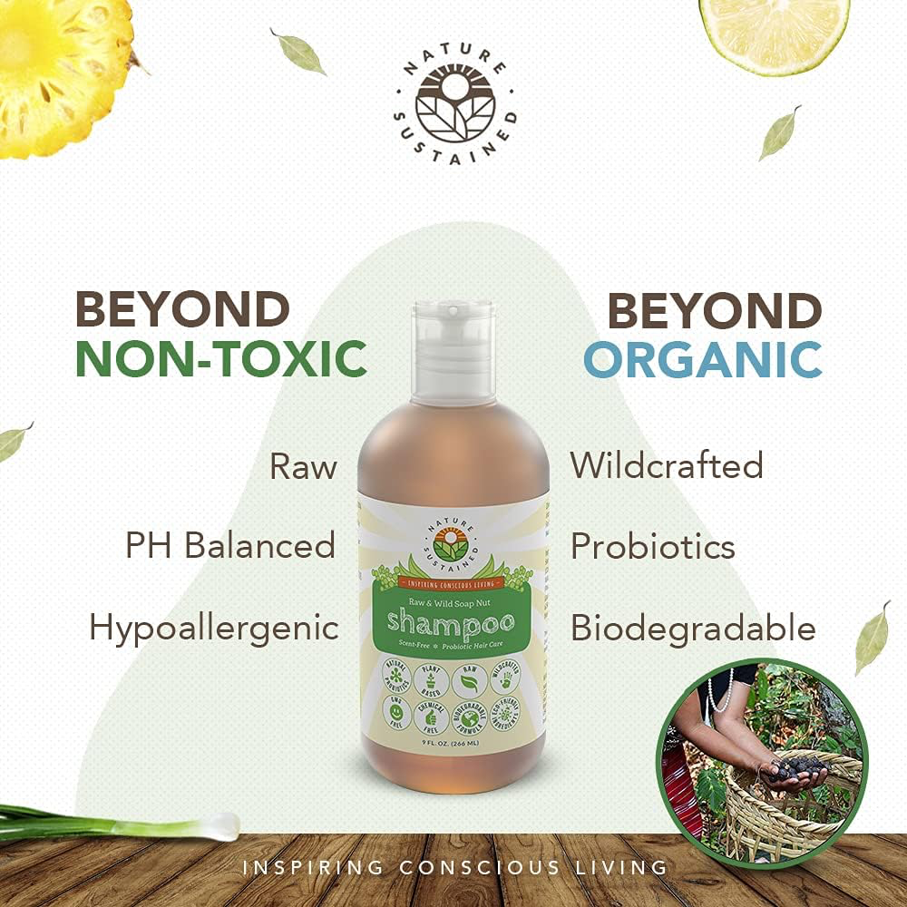 Nature Sustained Natural Shampoo - Organic, Raw & Wildcrafted with Probiotics, Hypoallergenic Natural & Sulfate Free Shampoo for Sensitive Scalp, Dry Hair, Dandruff, Eczema & Psoriasis, 9oz, Original view 4