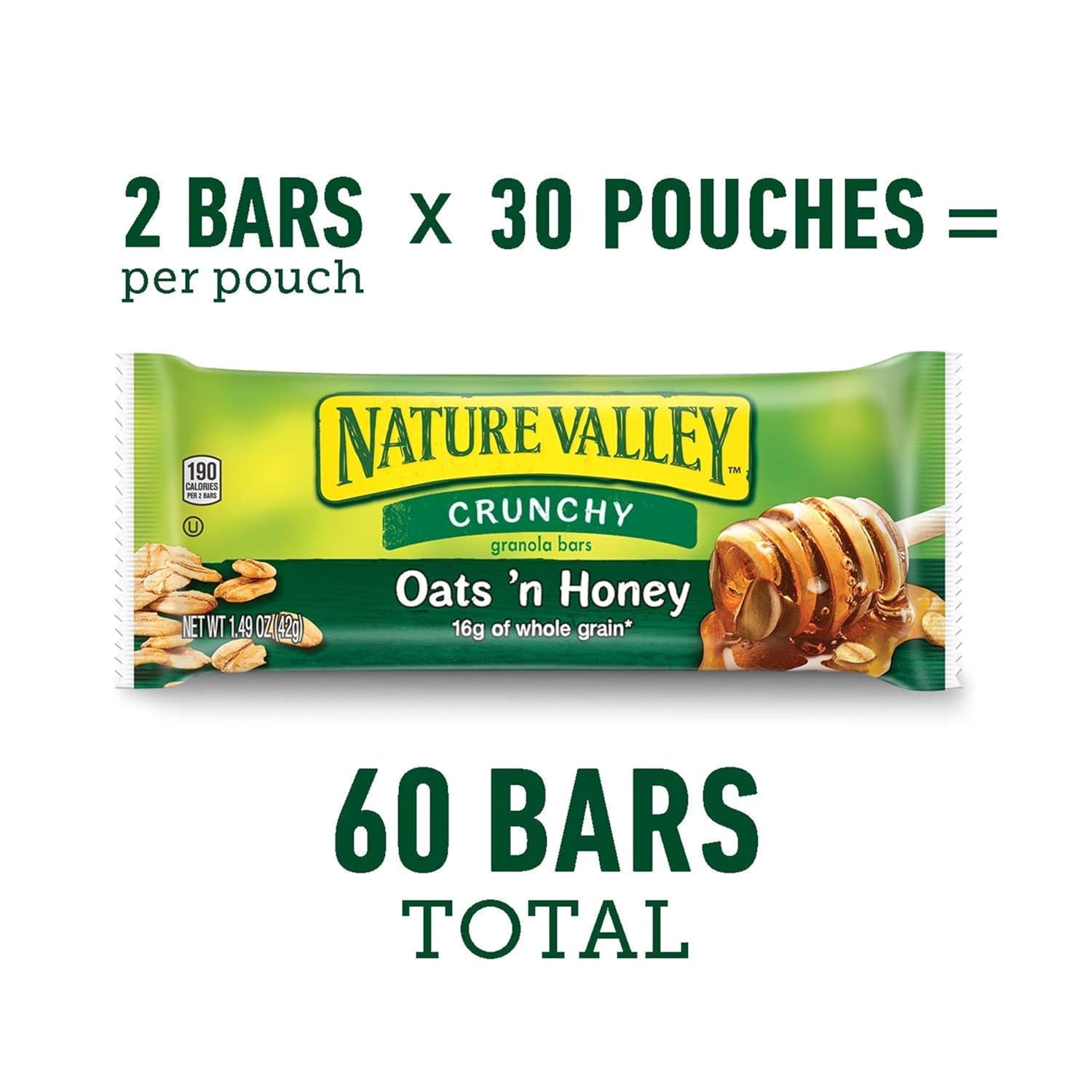 Nature Valley Crunchy Oats 'n Honey Granola Bars, 60 Bars, 44.7 OZ (30 Pouches) view 3
