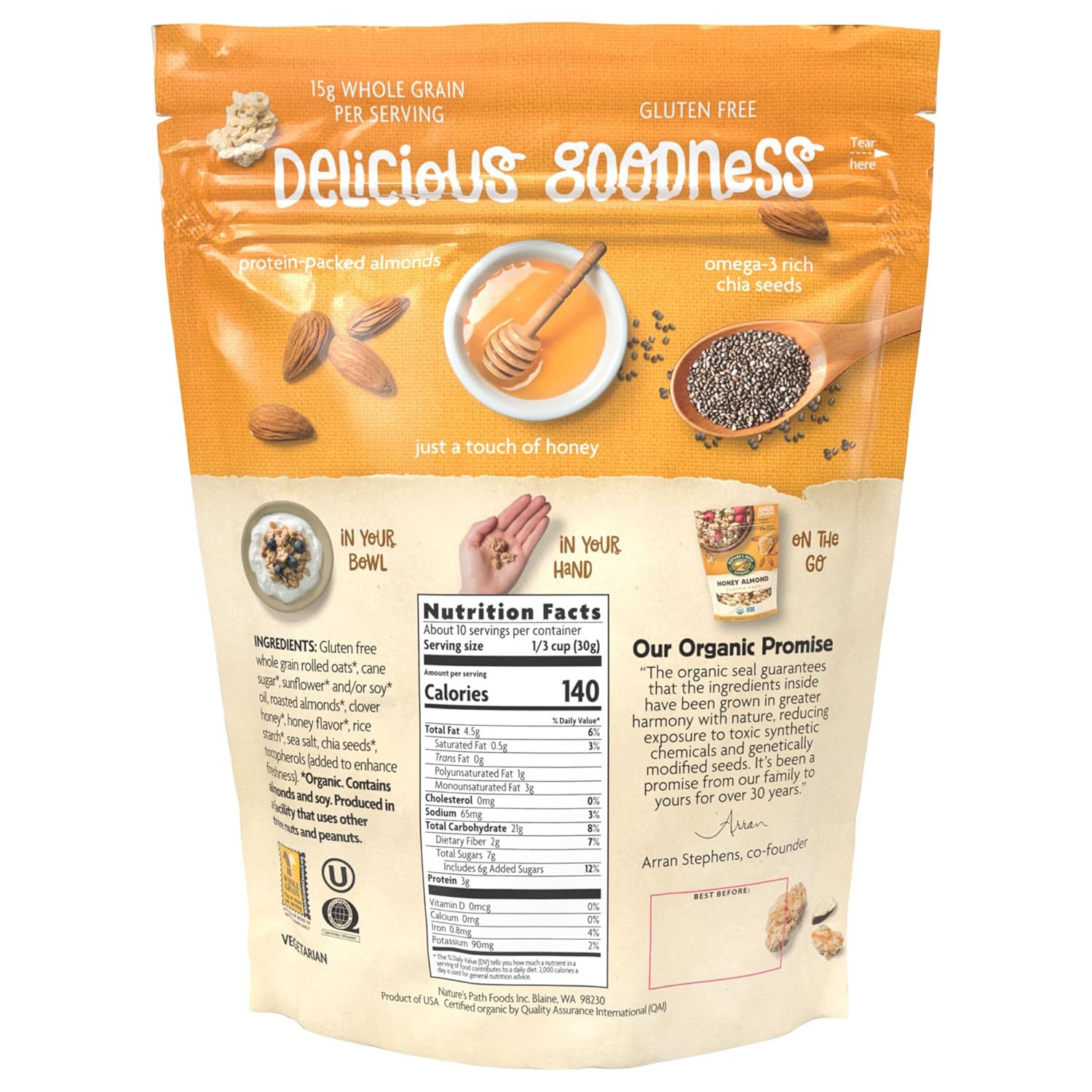 Nature's Path Organic Honey Almond Granola, 11 oz (Pack of 1), Gluten Free, Non-GMO view 2