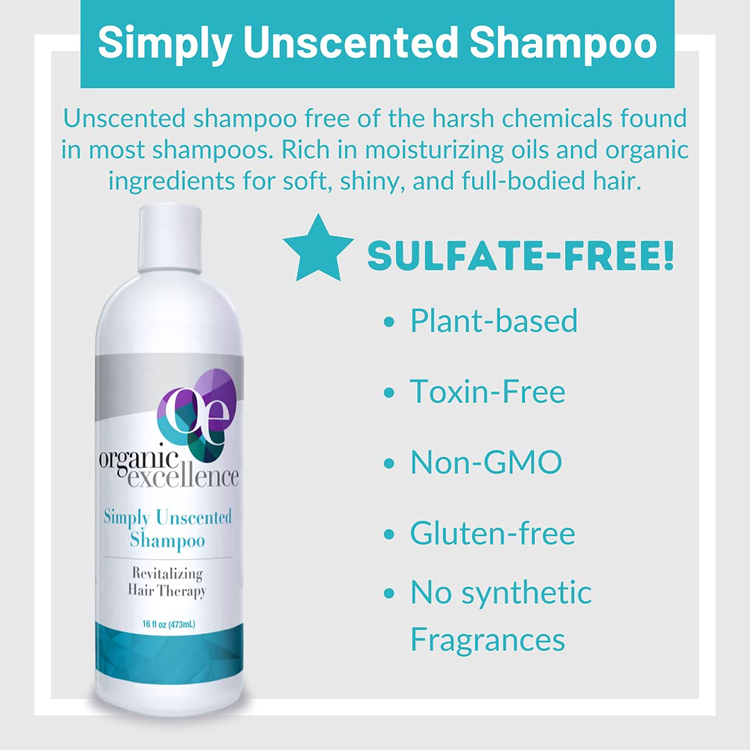 Organic Excellence All Natural Chemical-Free Shampoo | Non-Toxic, Sulfate-Free, Paraben-Free, Fragrance-Free for Men, Women, and Kids - Color-safe 16 fl oz (473 ml) view 4