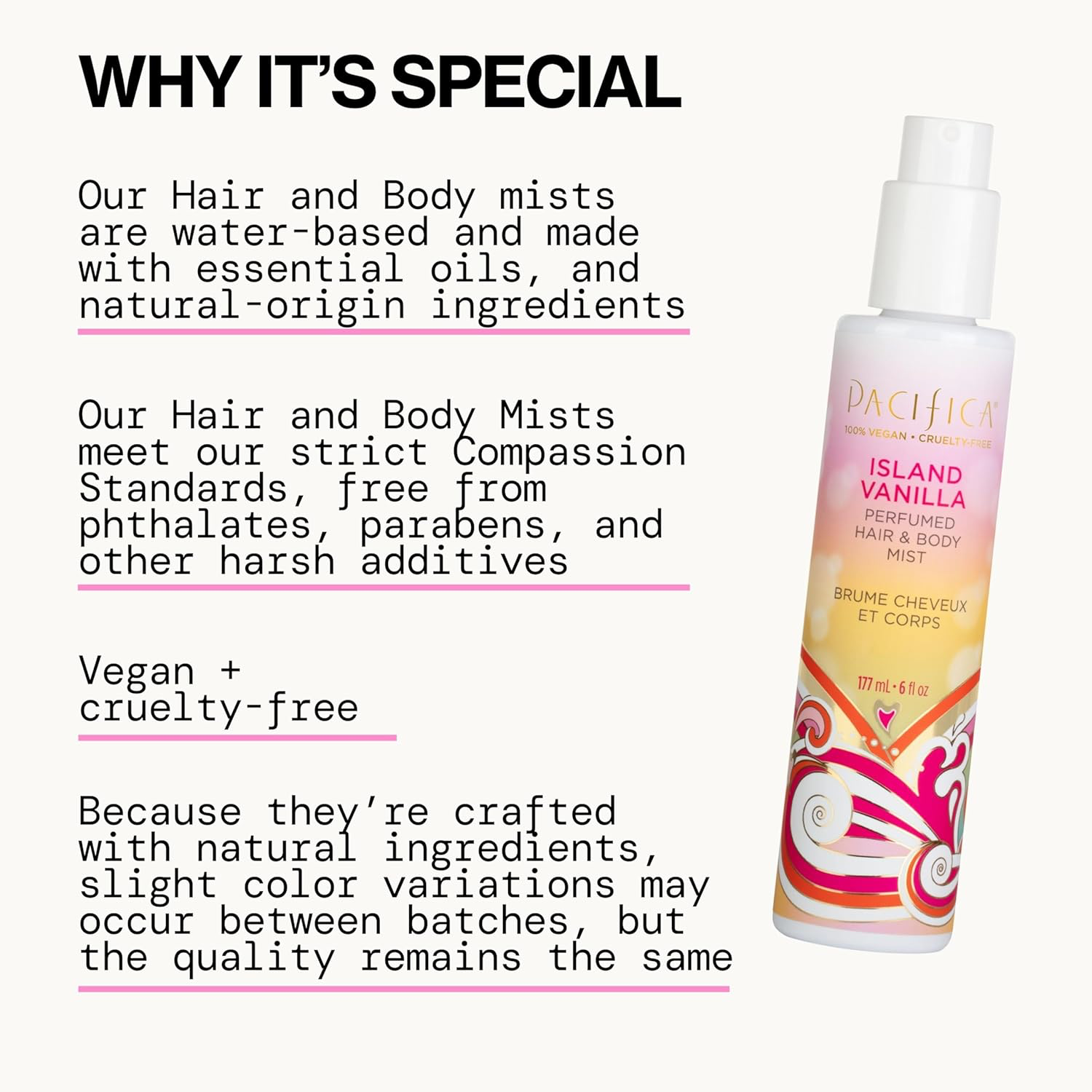 Pacifica Island Vanilla Hair Mist Perfume and Full Body Spray for Women - Fragrance Spray for A Mood-Lifting Experience, Paraben-Free, Clean Beauty No Alcohol, Vegan & Cruelty-Free, 6 oz oz view 4