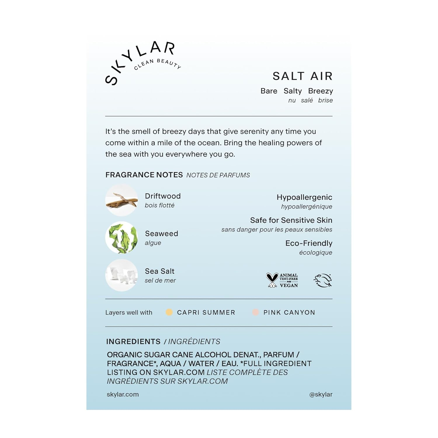 Skylar Salt Air Eau de Parfum - Hypoallergenic & Clean Perfume for Women & Men, Vegan & Safe for Sensitive Skin - Fresh Perfume with Notes of Driftwood, Sea Salt & Seaweed - 50mL /1.7 Fl oz view 2