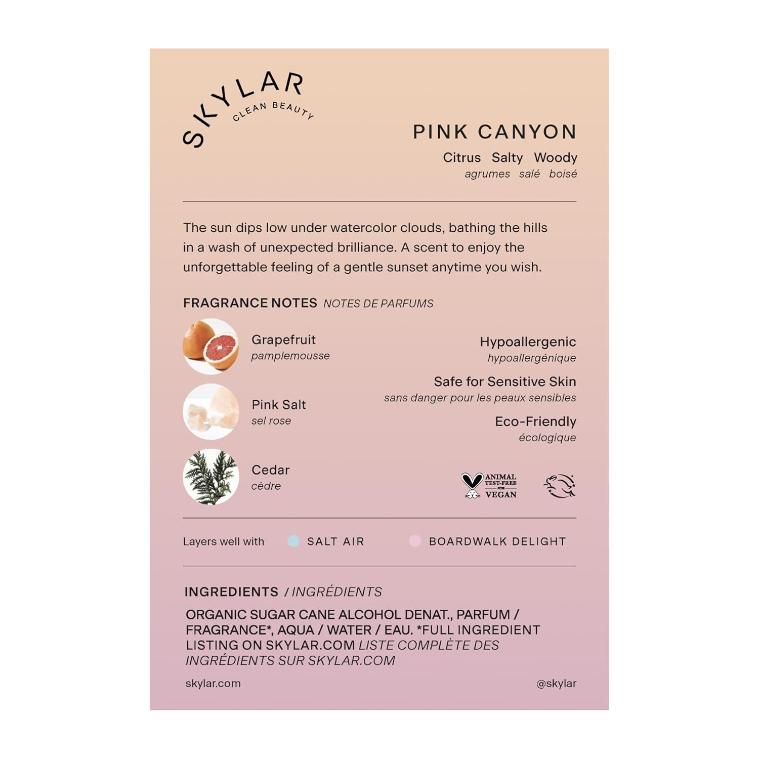 Skylar Pink Canyon Eau de Parfume - Hypoallergenic Perfume for Women & Men, Vegan & Safe for Sensitive Skin - Woody Citrus Perfume with Notes of Grapefruit, Pink Salt & Cedar - 1.70 Fl Oz (Pack of 1) view 2
