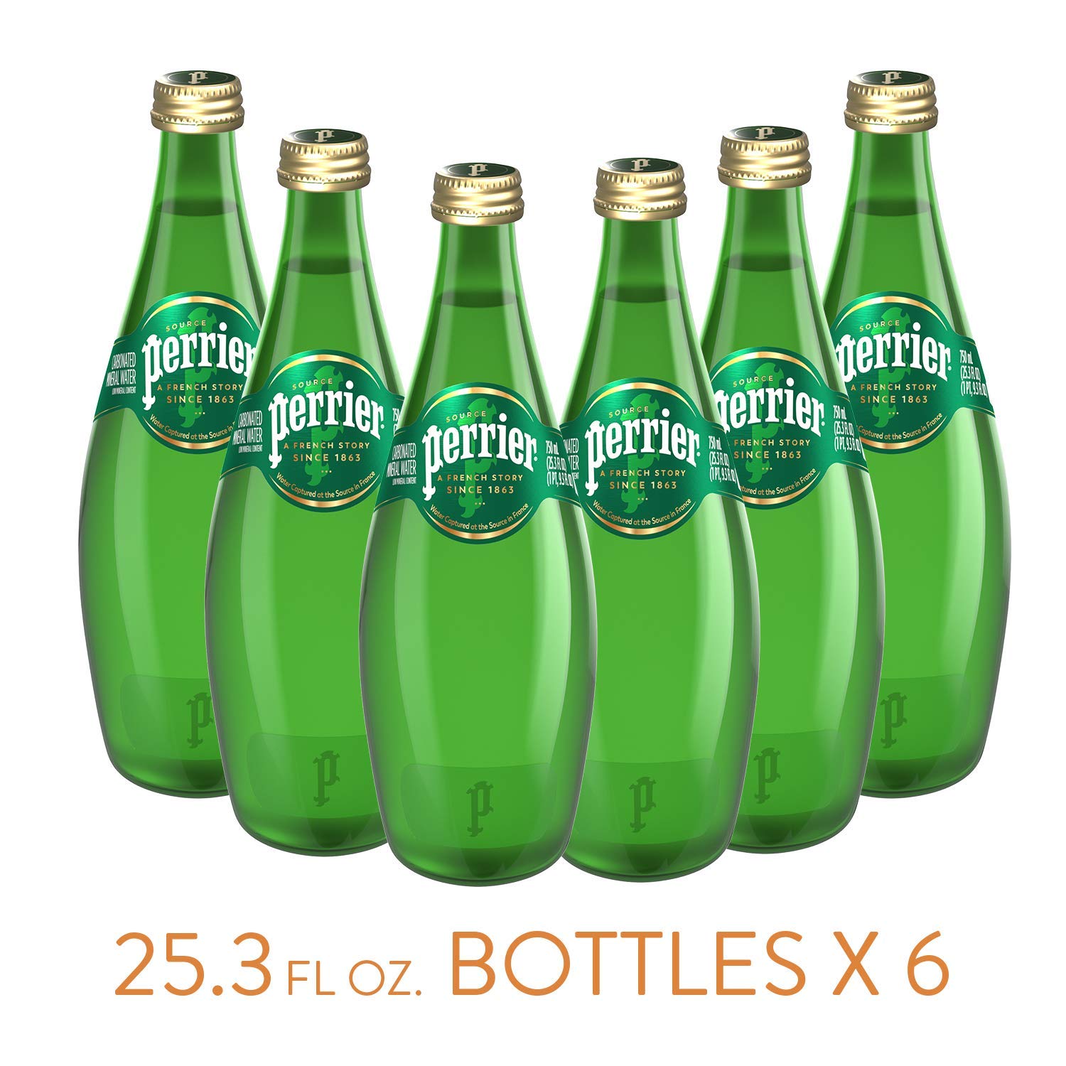Perrier Carbonated Mineral Water, Original, 25.3 Fl Oz Glass Bottle (Pack of 6) view 2