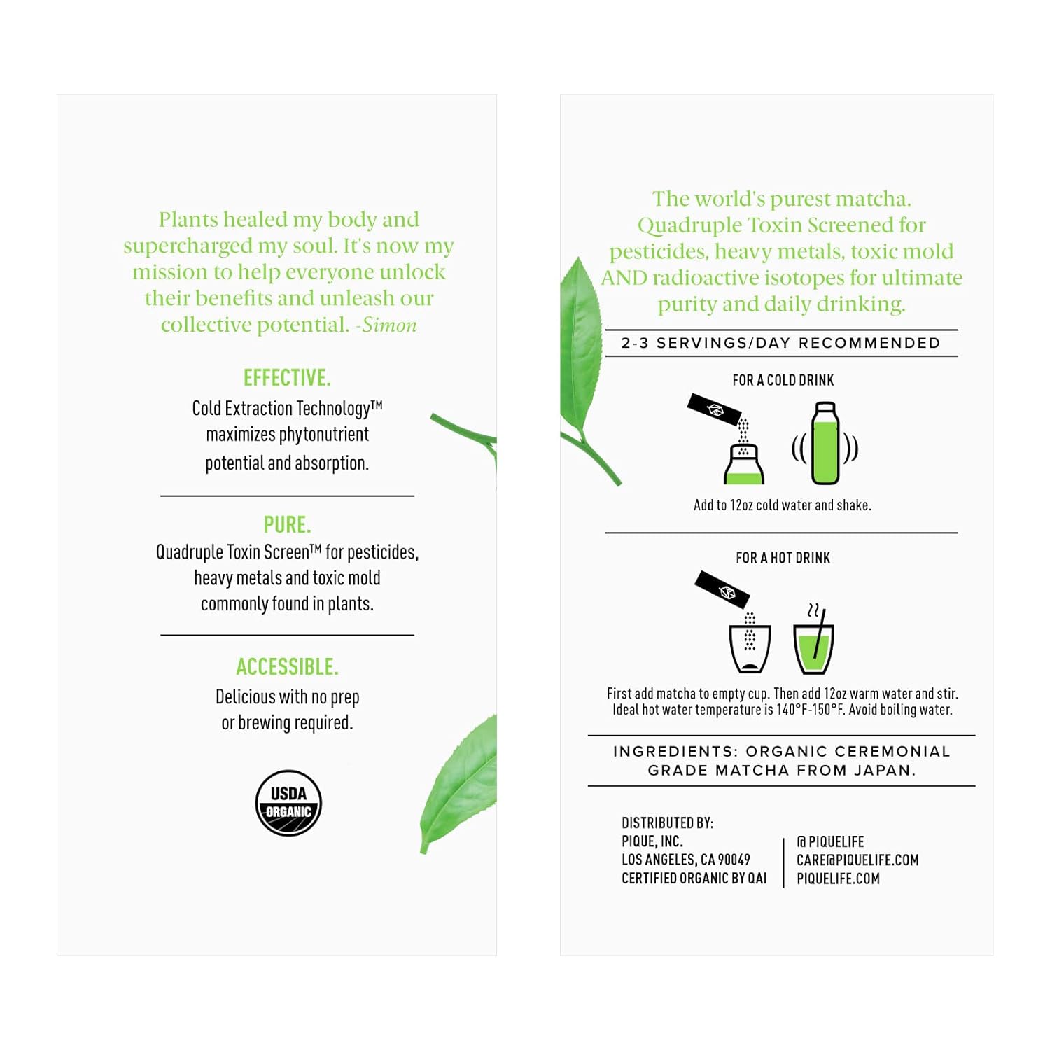 Pique Organic Sun Goddess Matcha view 2