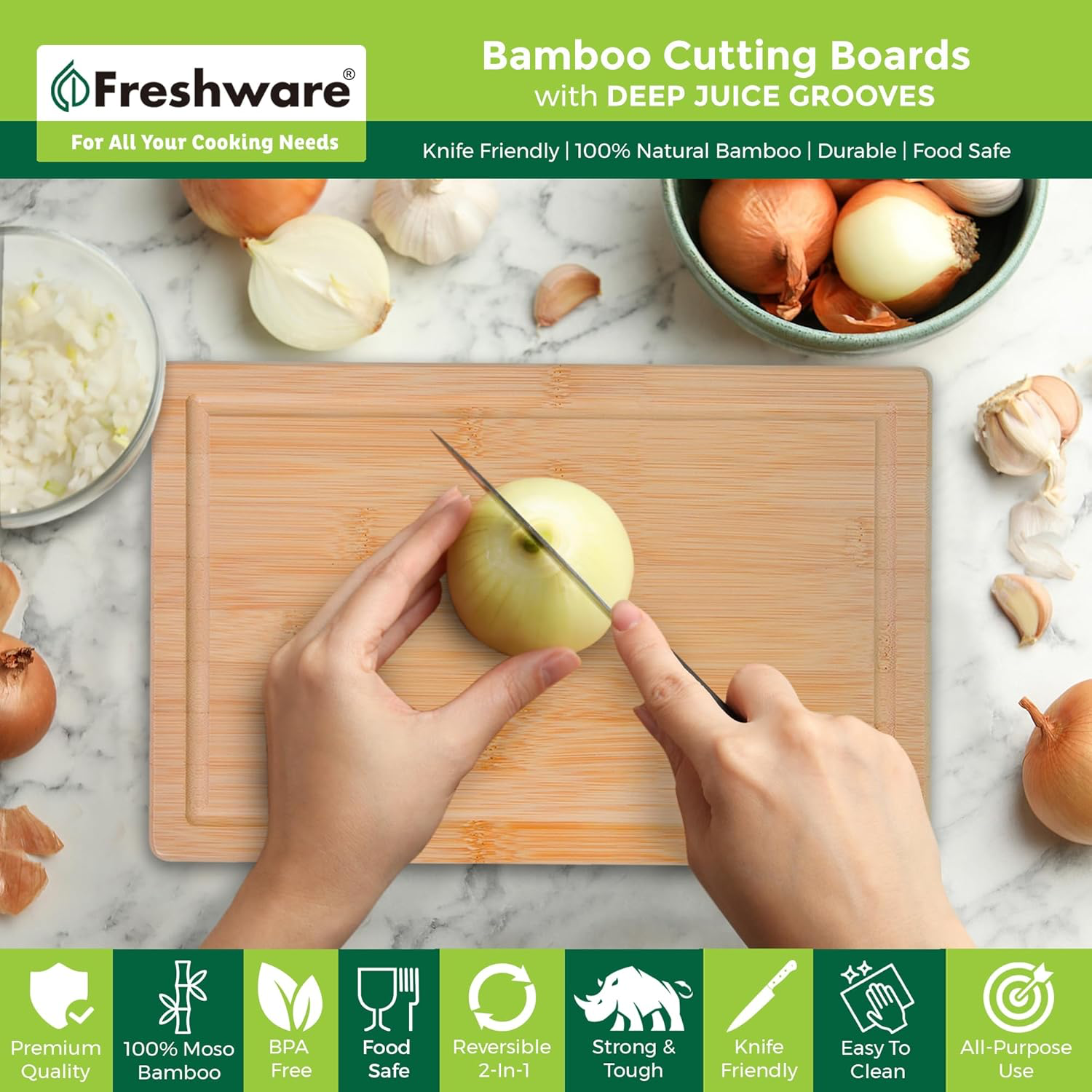 Freshware Bamboo Cutting Board Set of 3 view 2