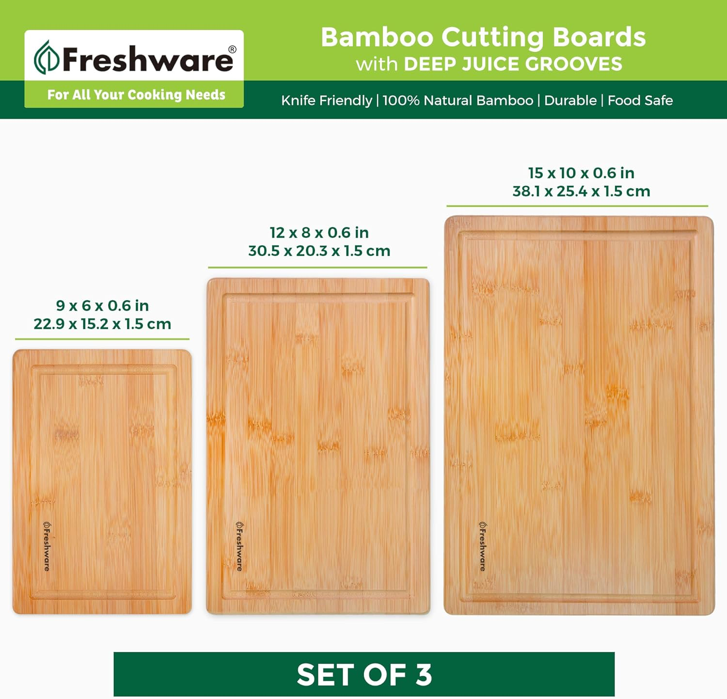 Freshware Bamboo Cutting Board Set of 3 view 3