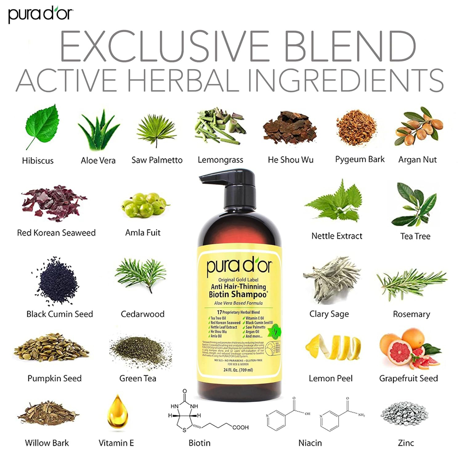 PURA D'OR Anti-Thinning Biotin Shampoo & Deep Moisturizing Conditioner Original Gold Label Set (24oz x2) Natural Earthy Scent, CLINICALLY TESTED Effective Results, Hair Thickening Product, Women & Men view 2