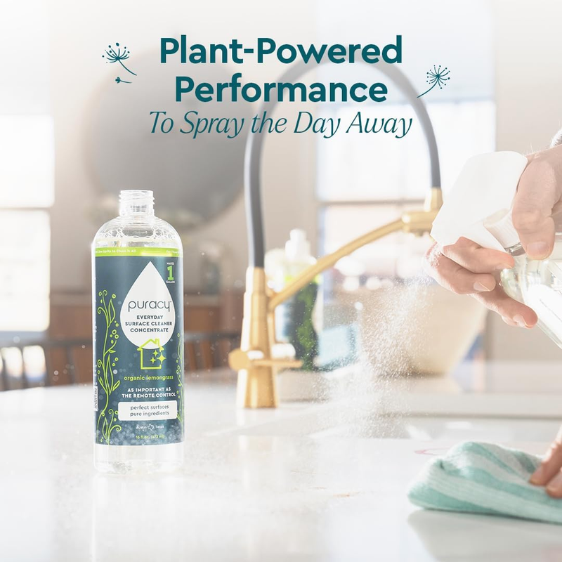 Puracy Multi-Surface Cleaner Concentrate - Plant-Powered Everyday Surface Cleaner - Natural All Purpose Cleaning Solution As Seen on TikTok (Organic Lemongrass, 16 fl oz) view 2