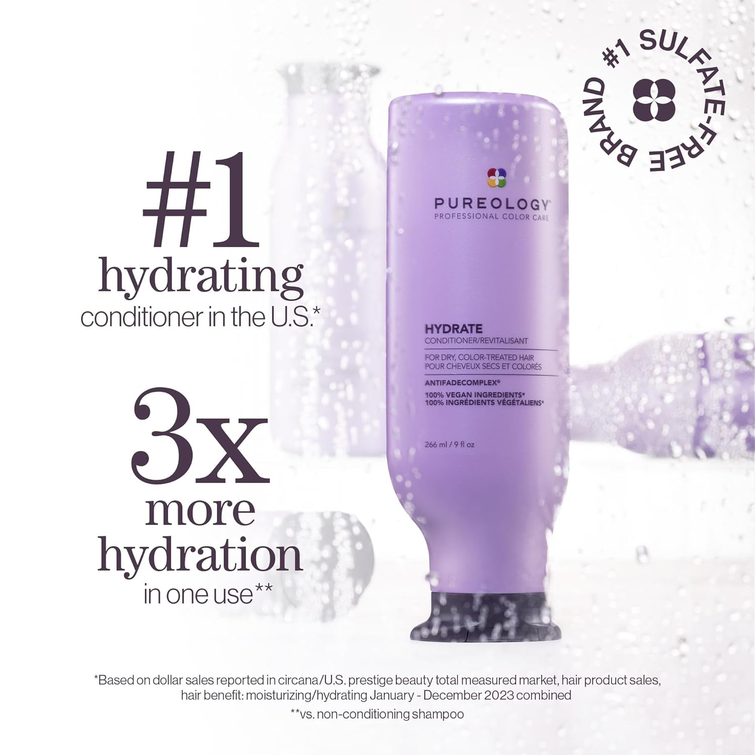 Pureology Hydrate Conditioner - For Dry or Color Treated Hair, Nourishing Conditioner to Restore Moisture and Seal in Hydration, Vegan view 2