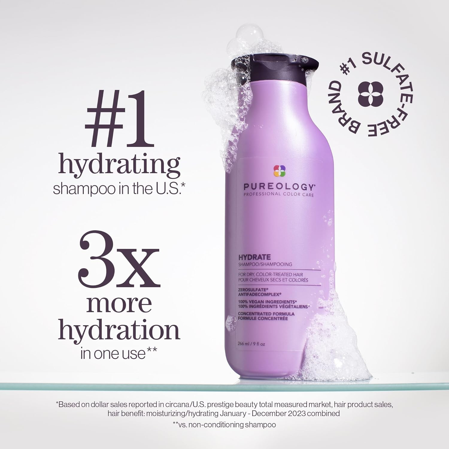 Pureology Hydrate Shampoo - For Dry or Color Treated Hair, Moisturizing Shampoo For Hydration & Softness, With Rose Extract & Green Tea, Vegan & Sulfate-Free view 2
