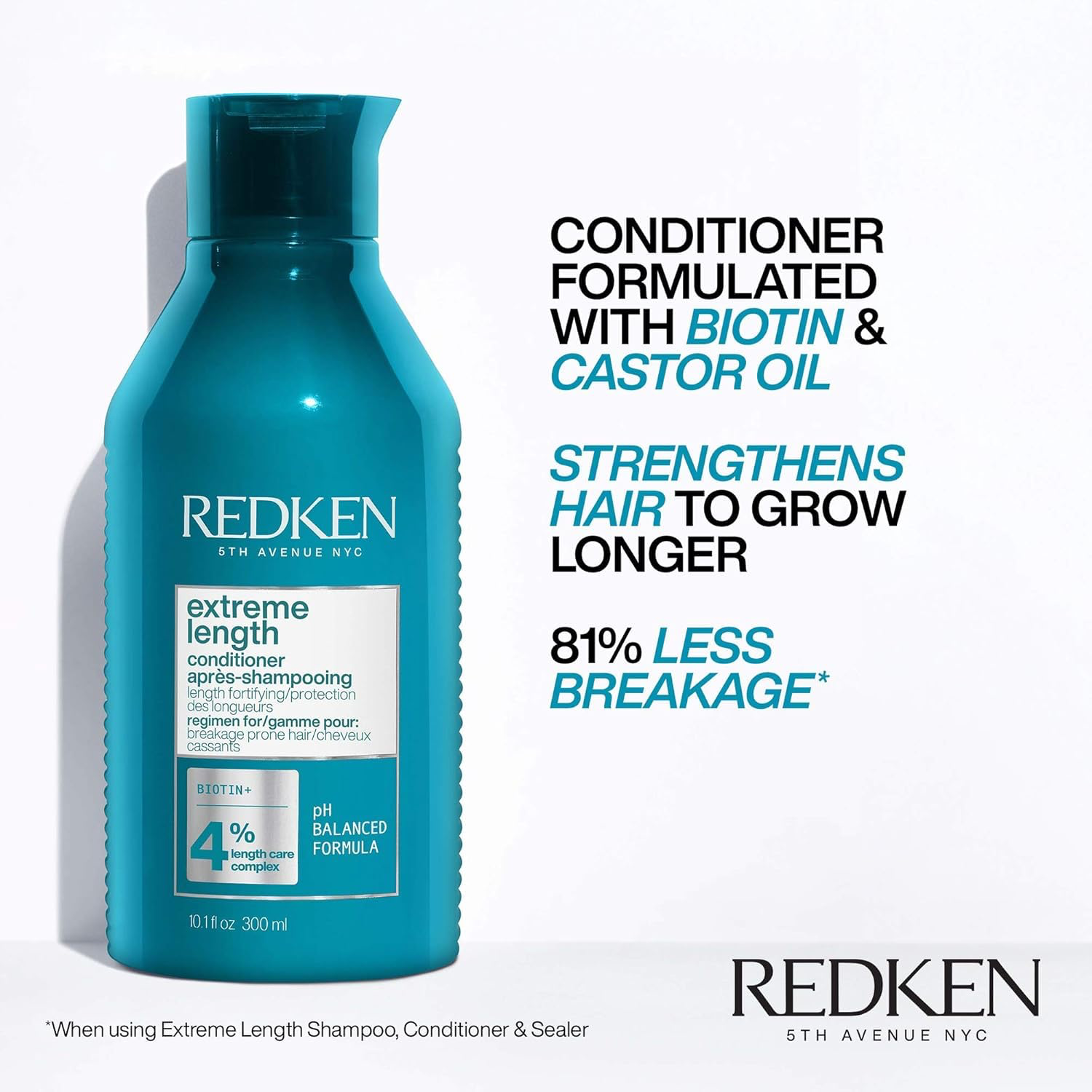 Redken Extreme Length Biotin Conditioner For Longer Hair – Promotes Healthy Hair Growth, Strengthens & Detangles Damaged Hair, Infused With Biotin & Castor Oil​ view 3