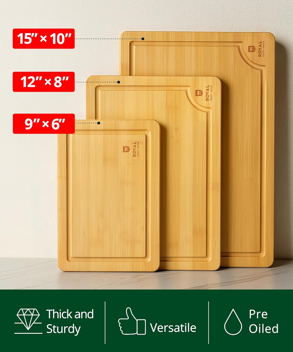 Royal Craft Wood Bamboo Cutting Board Set view 2