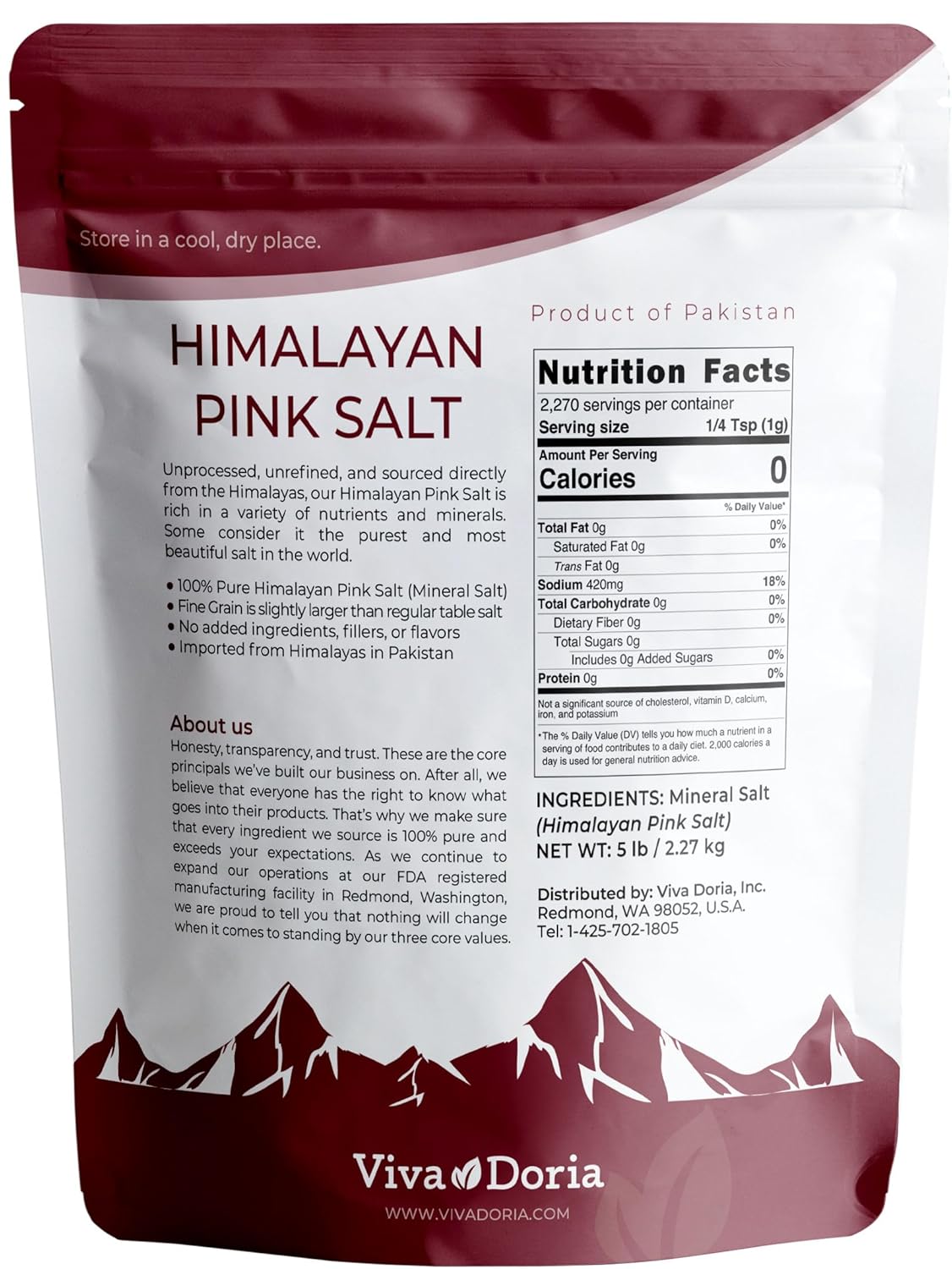 Viva Doria Himalayan Pink Salt Fine Grain - 5 lbs view 2