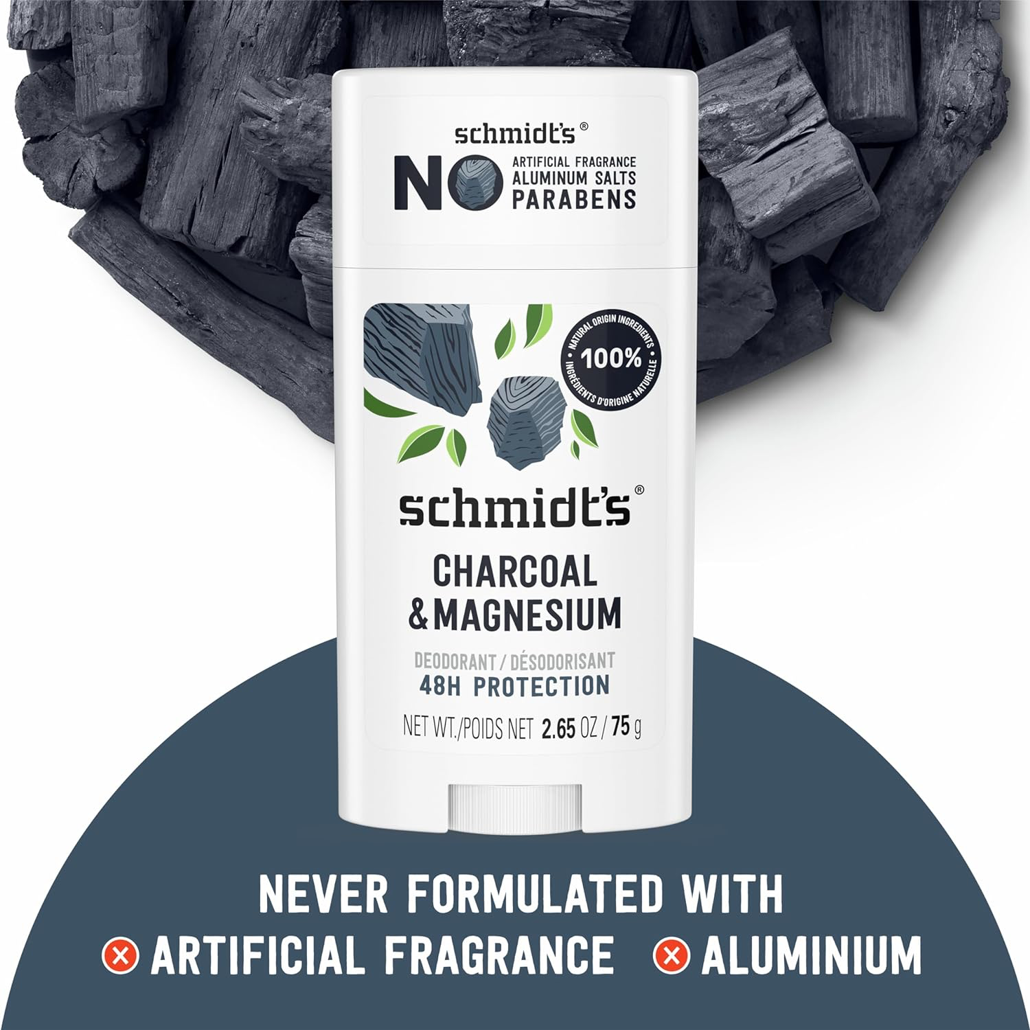 Schmidt's Aluminum-Free Vegan Deodorant Charcoal & Magnesium with 48 Hour Odor Protection, for Women and Men, Natural Ingredients, 2.65 oz view 4