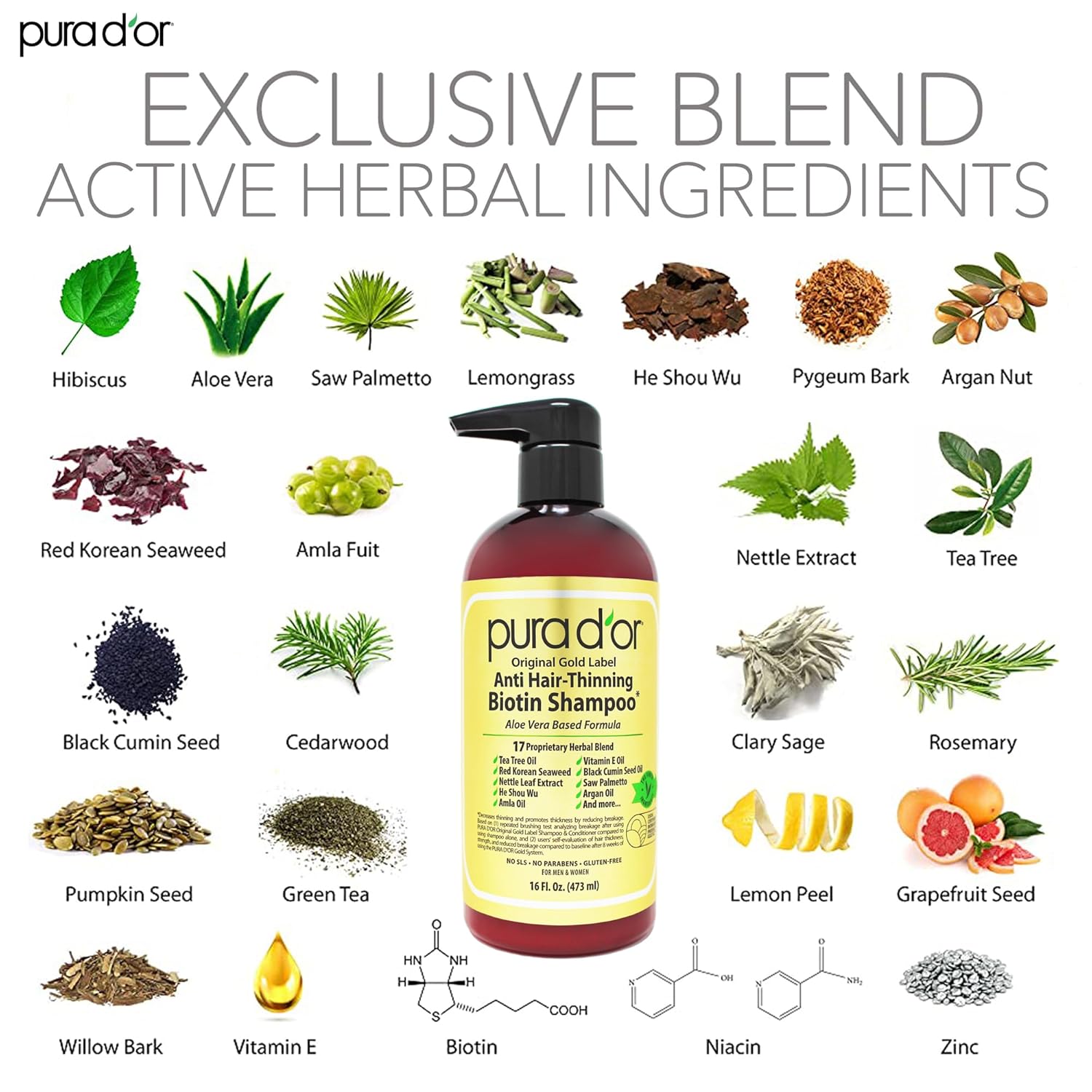 PURA D'OR Anti-Thinning Biotin Shampoo view 4