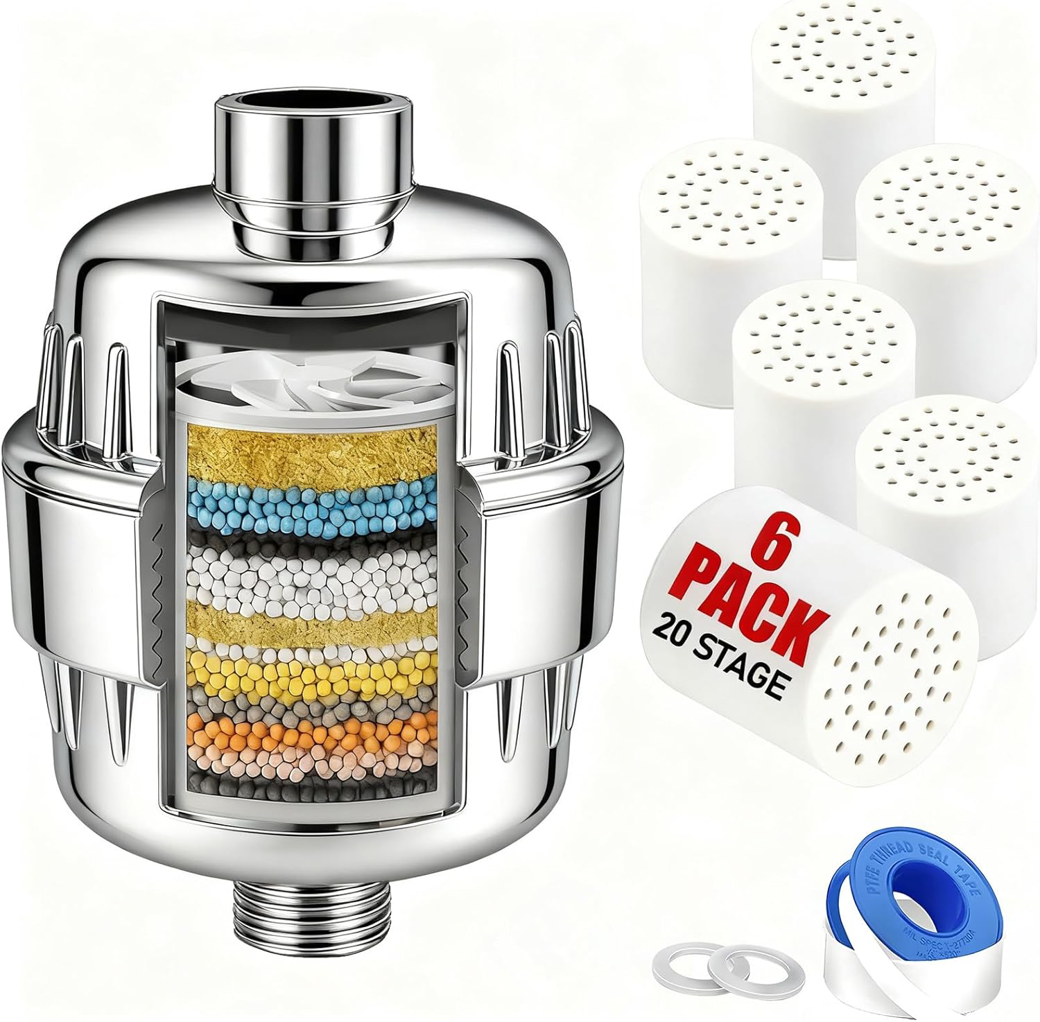 Beati Faucet Chrome Shower Filter - 6 Cartridges