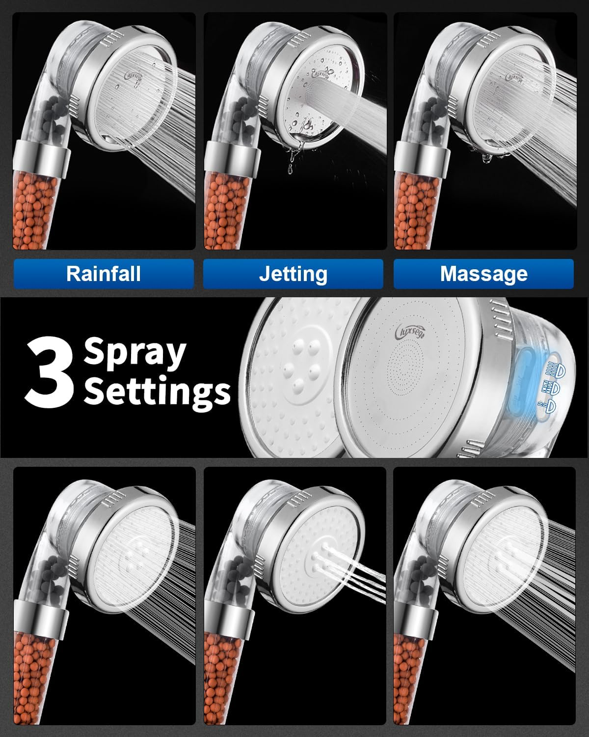 Luxsego Filtered Shower Head - 3 Modes view 2